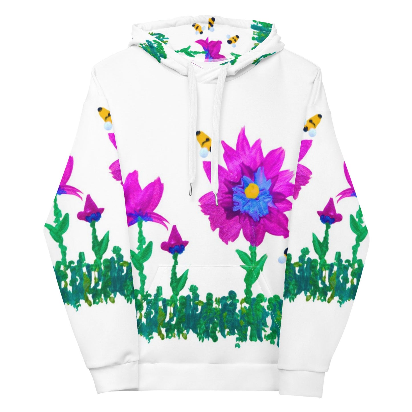 Pink and Blue Floral Unisex Hoodie,hoodie with pocket,pullover hoodie,hippie hoodie,comfy hoodie,trending hoodie,street wear hoodie