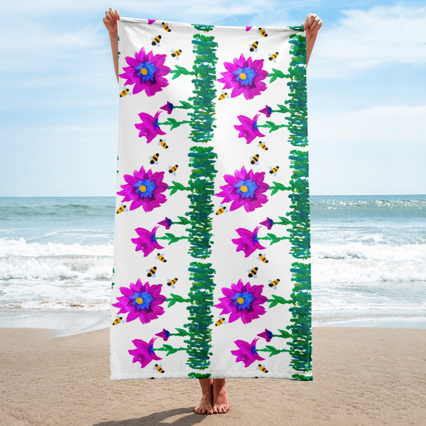 Pink and Blue Floral Towel,beach towels,floral decor,botanical towels,guest towels,bathroom towels,kids bath towels,colorful towels