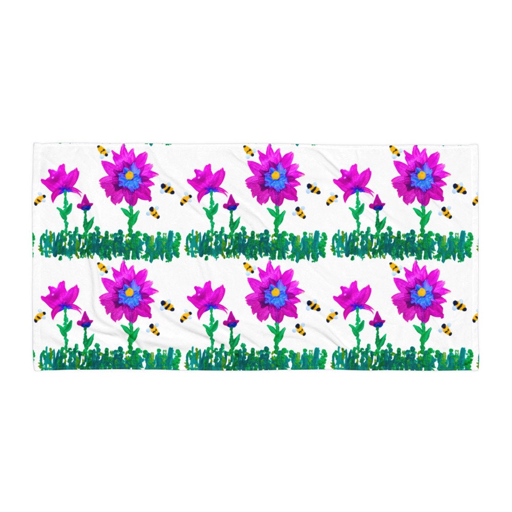 Pink and Blue Floral Towel,beach towels,floral decor,botanical towels,guest towels,bathroom towels,kids bath towels,colorful towels