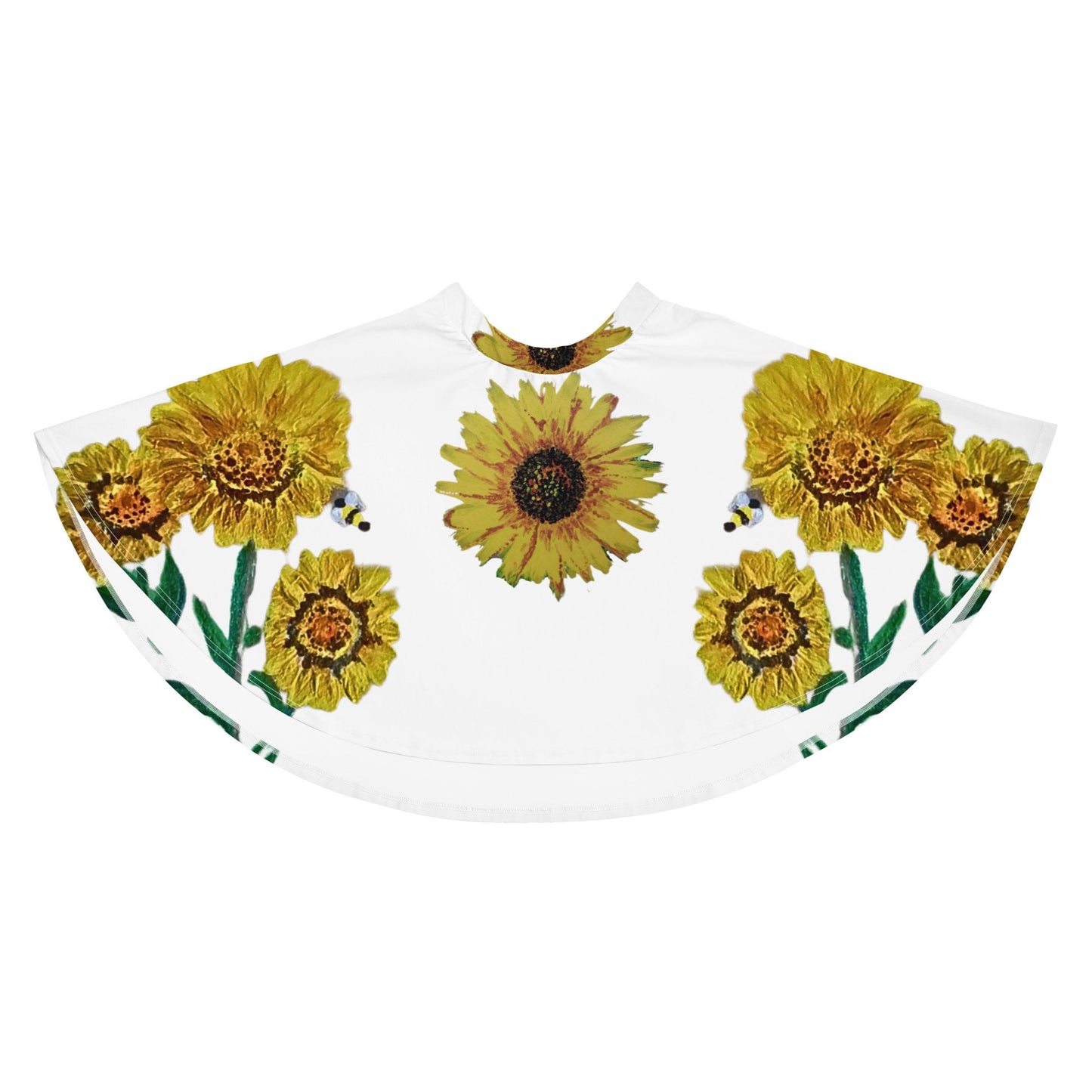 Sunflower Skirt,elastic waist,knee length,floral skirt,pleated skirt,office skirt,plus size,vintage skirt