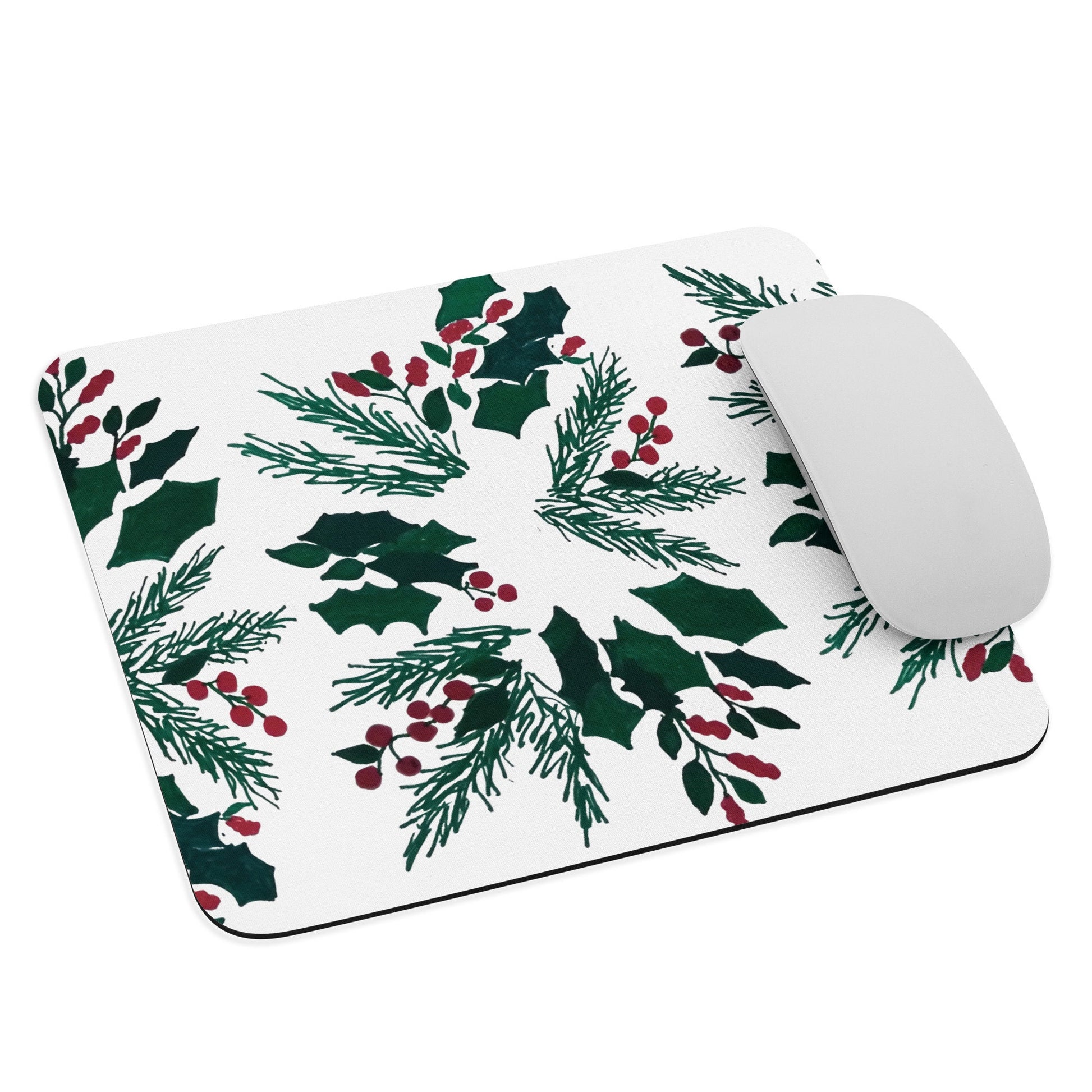 Holly Wreath Mousepad,floral mousepad,aesthetic mousepad,holiday mousepad,desk accessories,gifts for nerds,work from home,botanical mousepad