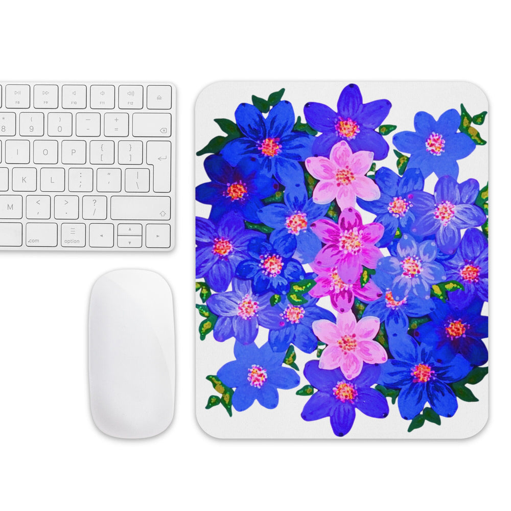 Pink and Blue Floral Mousepad,girly mousepad,gifts for nerds,aesthetic mousepad,botanical mousepad,cute mousepad,colorful mousepad