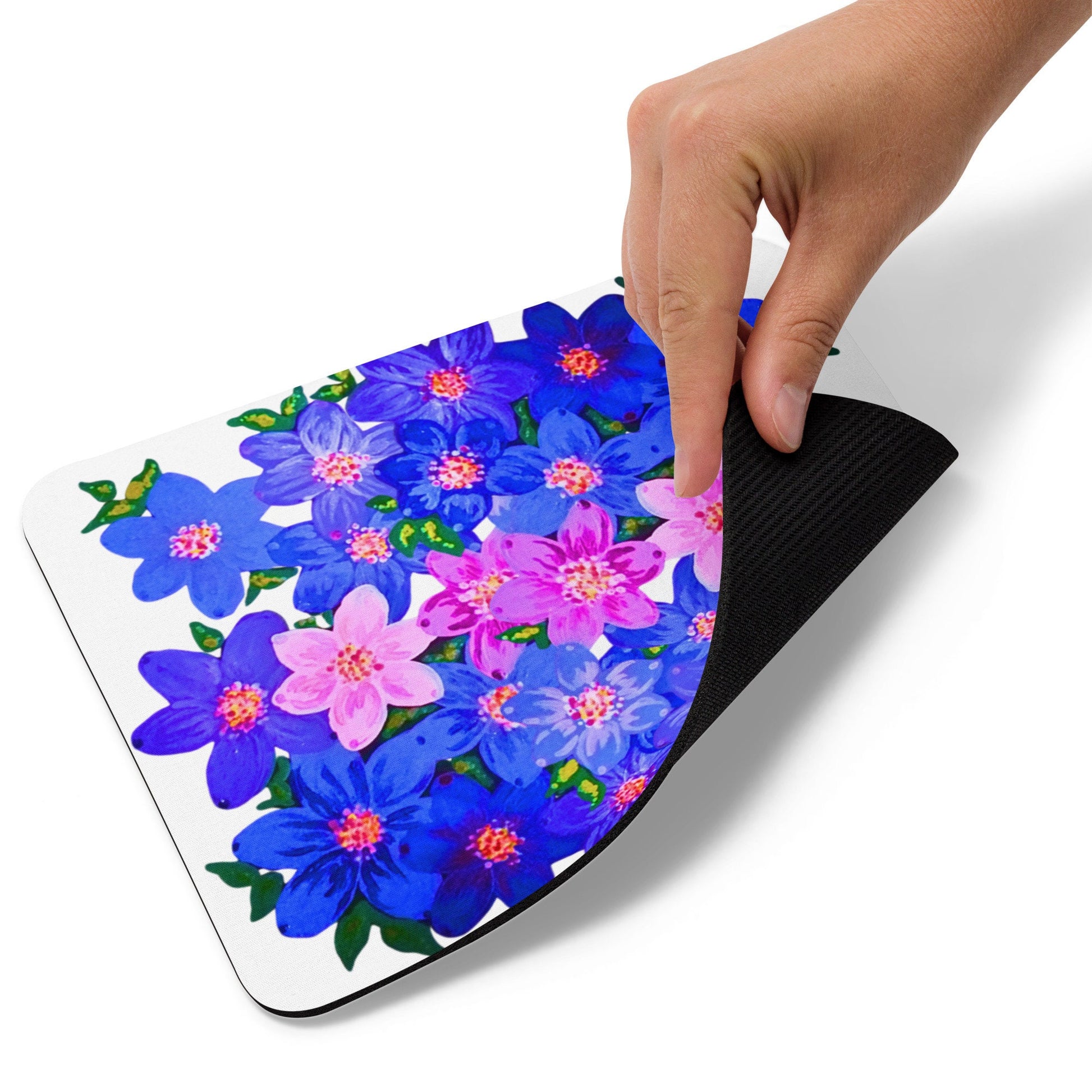 Pink and Blue Floral Mousepad,girly mousepad,gifts for nerds,aesthetic mousepad,botanical mousepad,cute mousepad,colorful mousepad