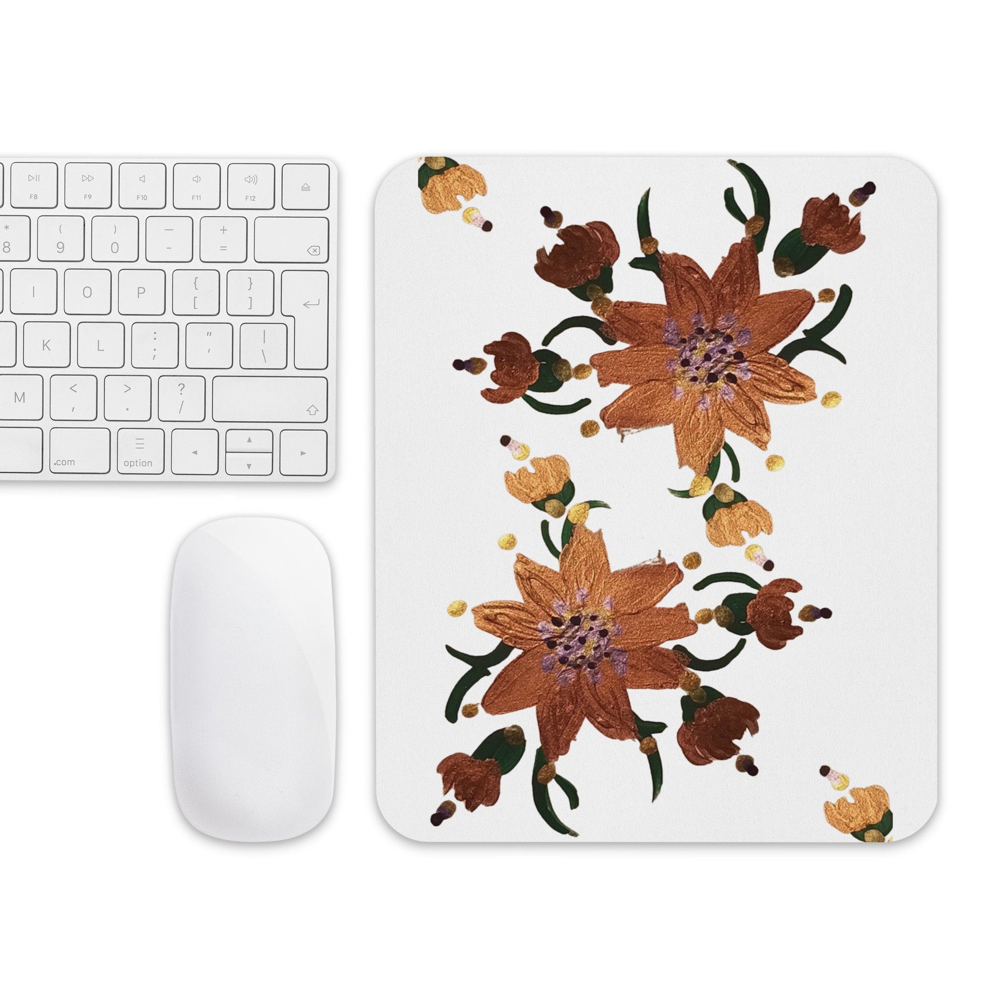 Gold Floral Mousepad,girly mousepad,wildflower mousepad,botanical mousepad,gifts for nerds,aesthetic mousepad