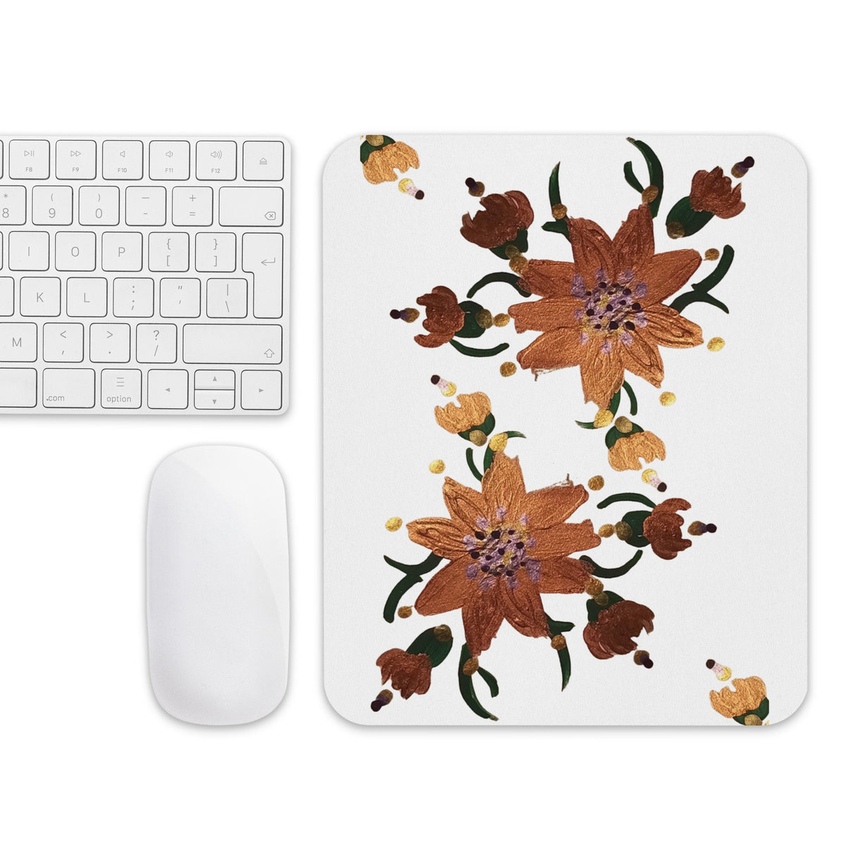 Gold Floral Mousepad,girly mousepad,wildflower mousepad,botanical mousepad,gifts for nerds,aesthetic mousepad