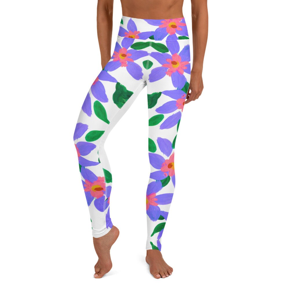 Purple Lilies Yoga Leggings,floral leggings,fitness leggings,workout leggings,colorful leggings,nature lovers gift,high waist leggings