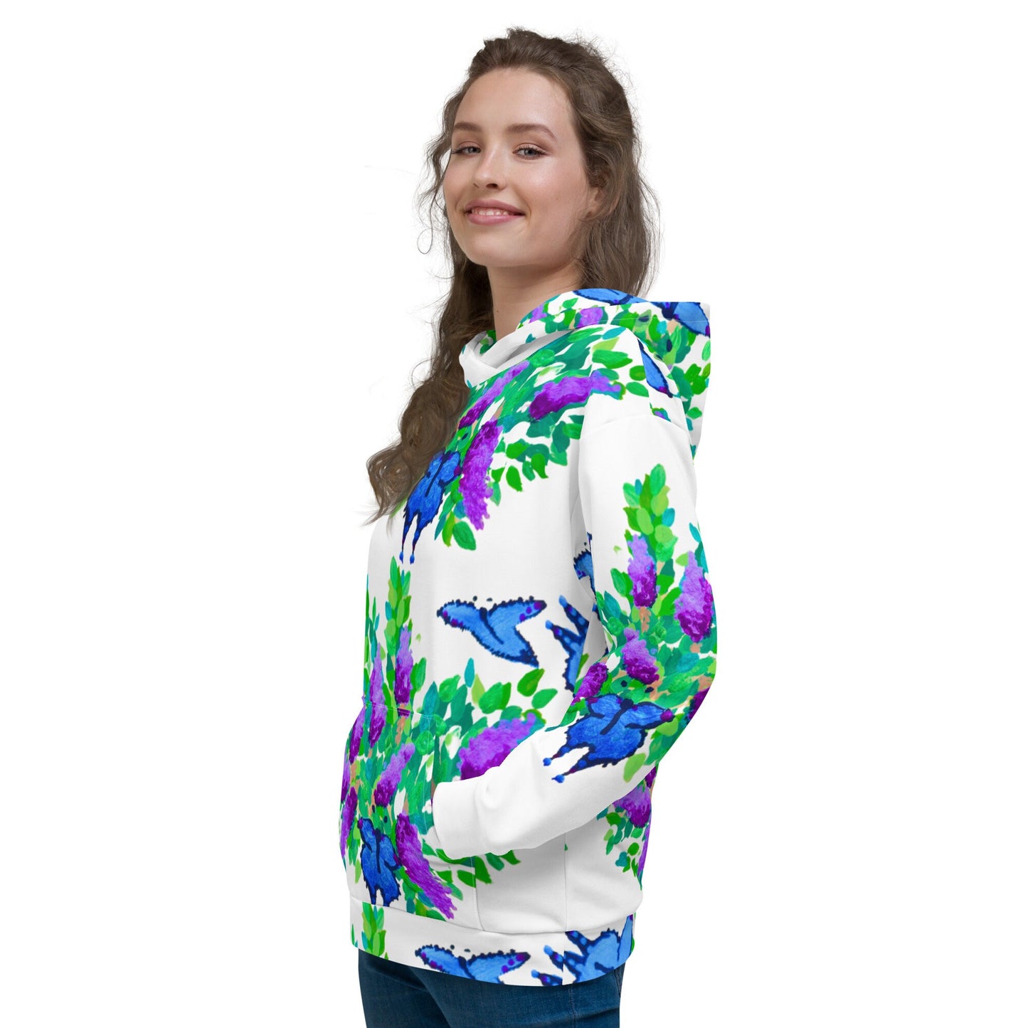 Blue Butterfly Floral Hoodie,unisex hoodie,pullover,hoodie with pocket,trendy hoodie,comfy hoodie,street wear hoodie,colorful hoodie