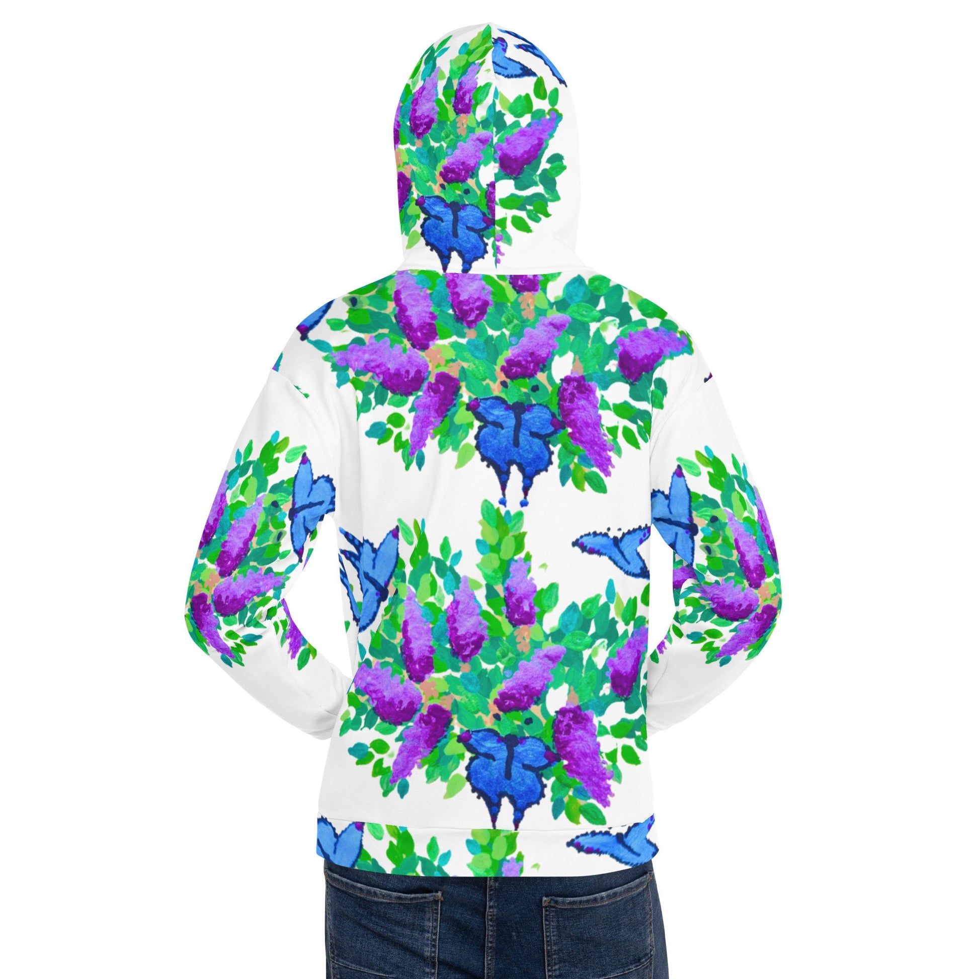 Blue Butterfly Floral Hoodie,unisex hoodie,pullover,hoodie with pocket,trendy hoodie,comfy hoodie,street wear hoodie,colorful hoodie