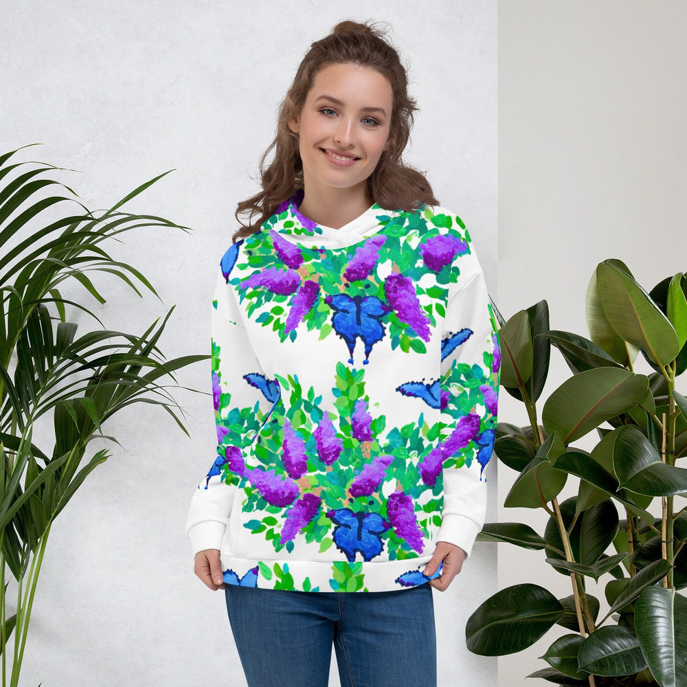 Blue Butterfly Floral Hoodie,unisex hoodie,pullover,hoodie with pocket,trendy hoodie,comfy hoodie,street wear hoodie,colorful hoodie