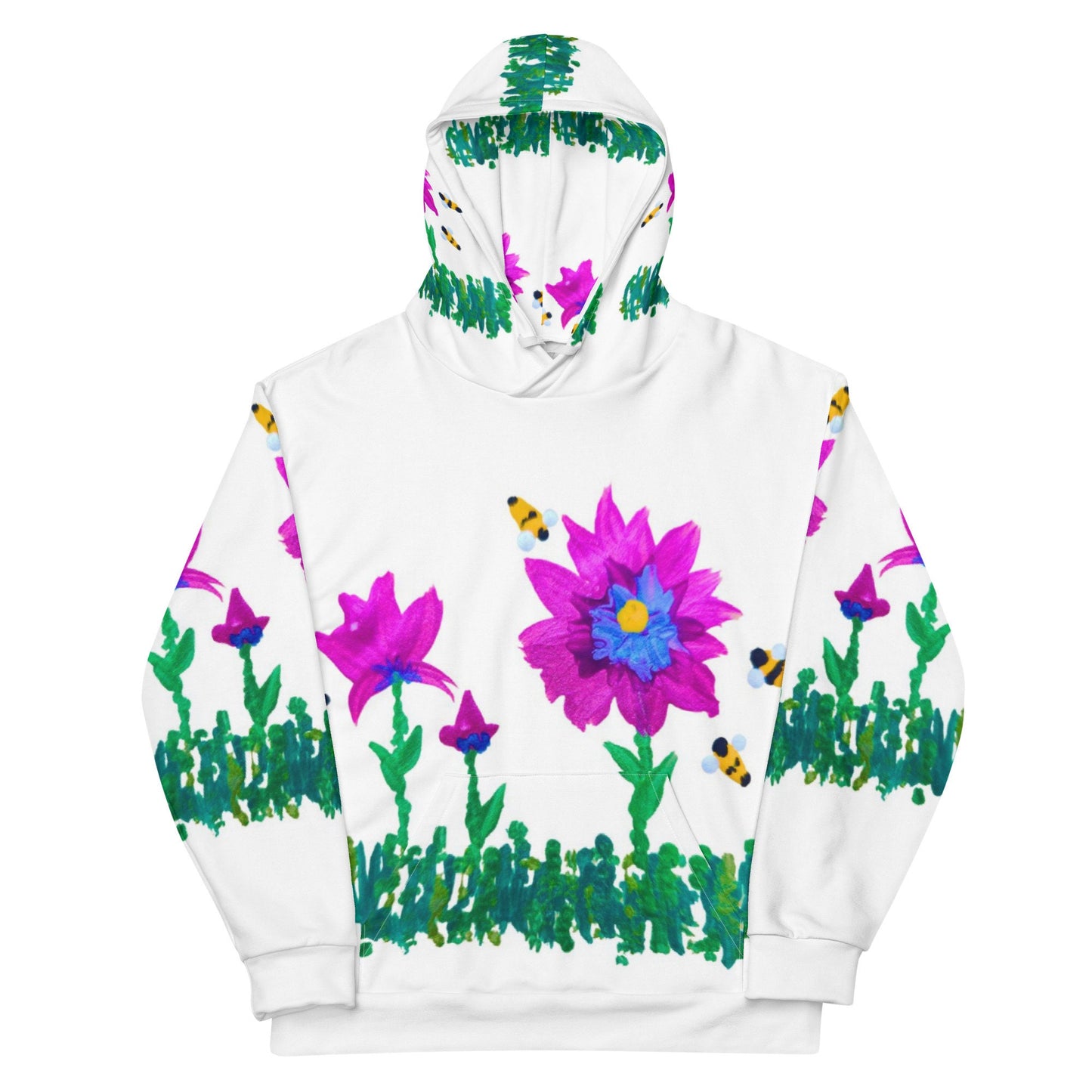 Pink and Blue Floral Unisex Hoodie,hoodie with pocket,pullover hoodie,hippie hoodie,comfy hoodie,trending hoodie,street wear hoodie