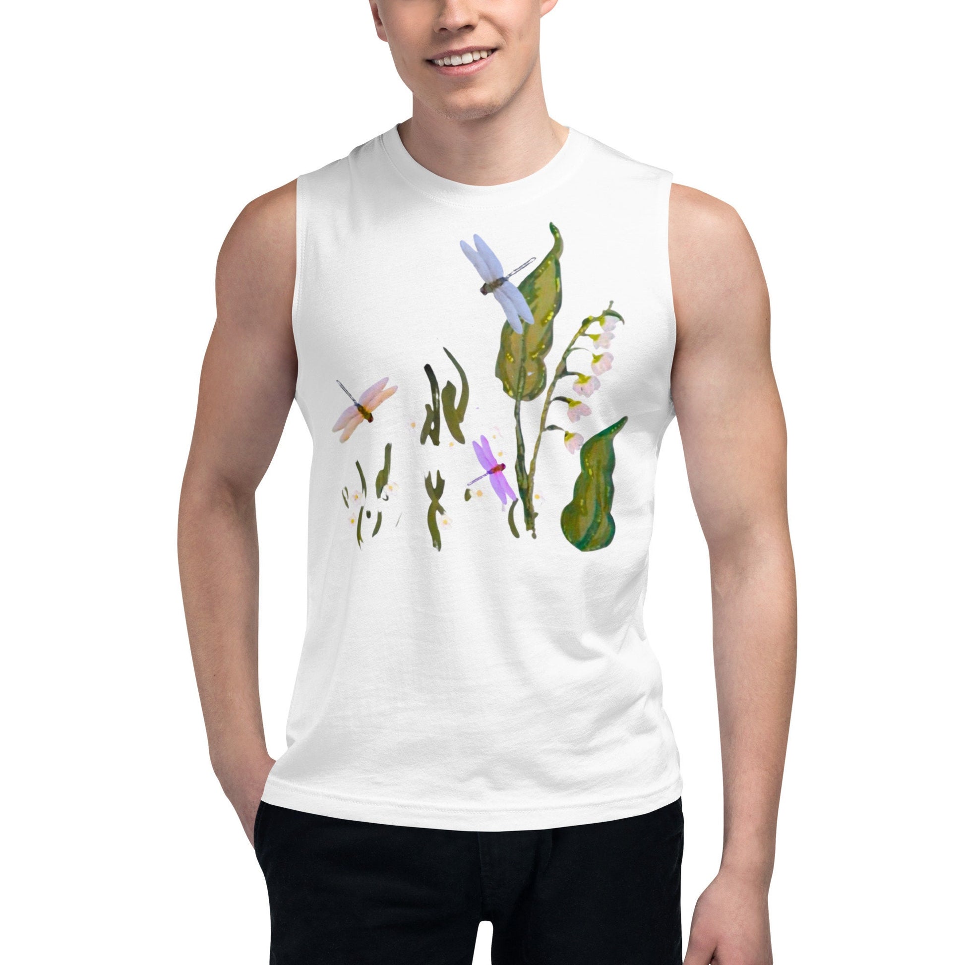 Dragonfly Shirt,wildflower shirt,botanical shirt,painted floral top,black floral top