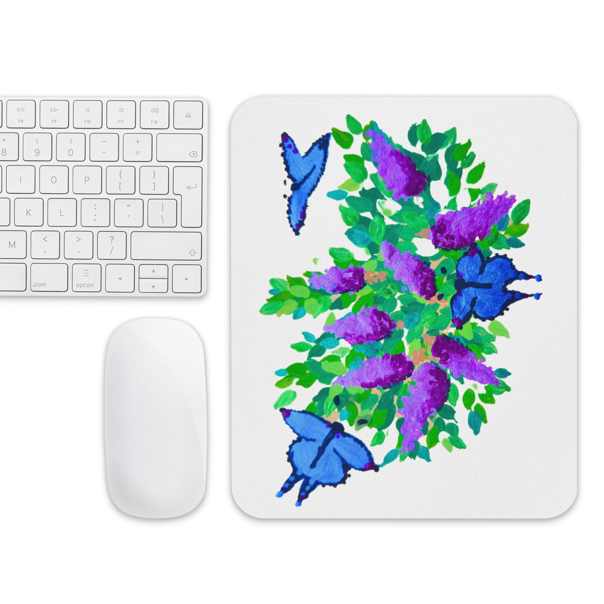 Blue Butterfly Floral Mousepad,nature lover gift,work from home,gift for nerds,gaming mousepad,floral decor,aesthetic mousepad