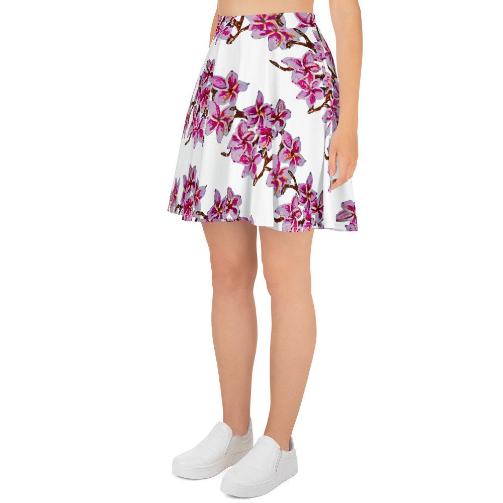 Cherry Blossom Flared Skirt,ruffle skirt,pleated skirt,flowy skirt,plus size skirt,elastic waist skirt,floral skirt