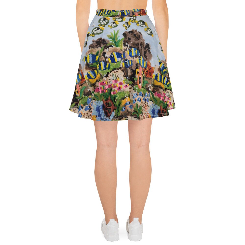 Ocean View Print Skirt,pleated skirt,office skirt,gift for sisters,flared skirt,flowy skirt,elastic waist,plus size,ruffle skirt,colorful