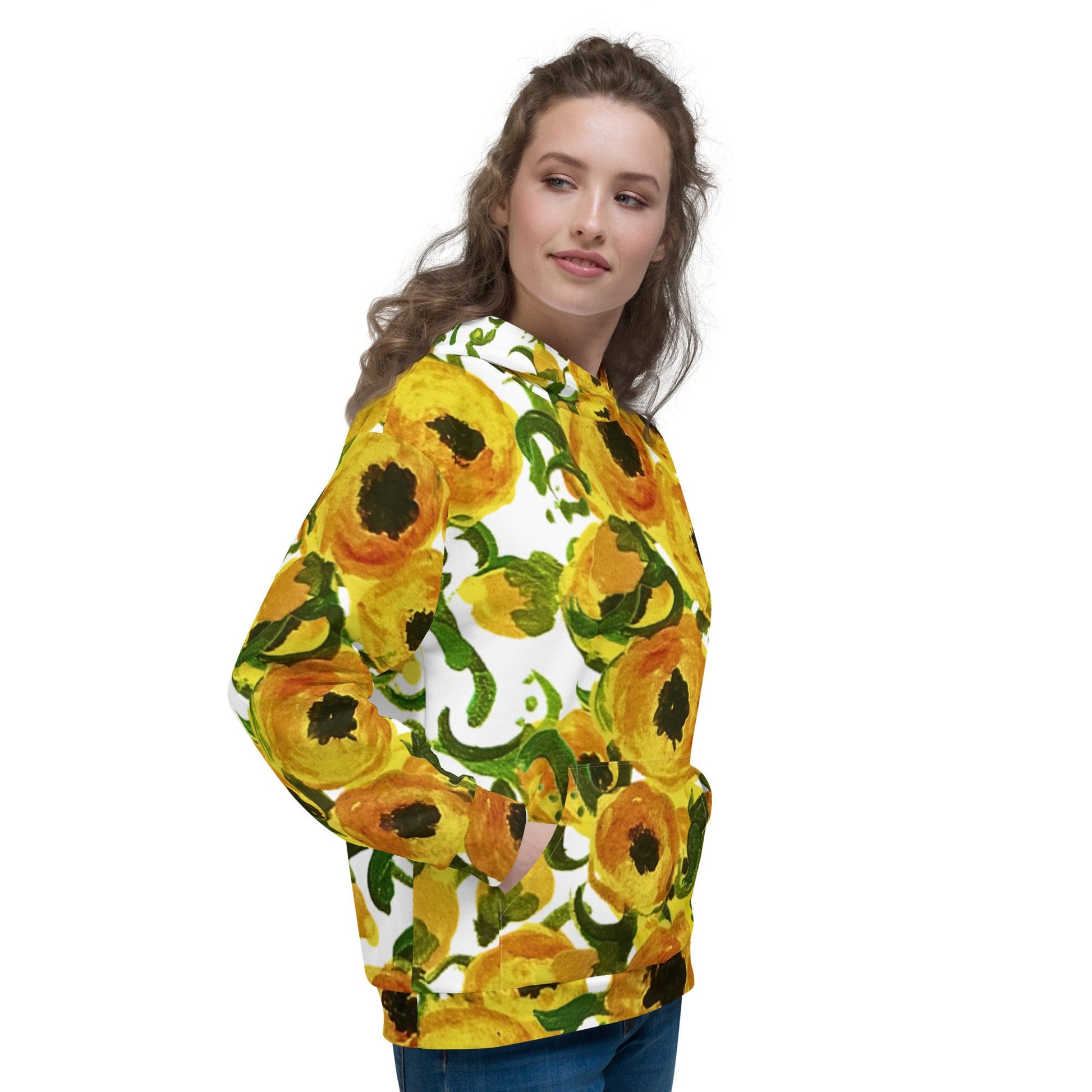 Yellow Love Unisex Hoodie,hoodie with pocket,floral hoodie,pullover hoodie,trendy hoodie,comfy hoodie,college hoodie