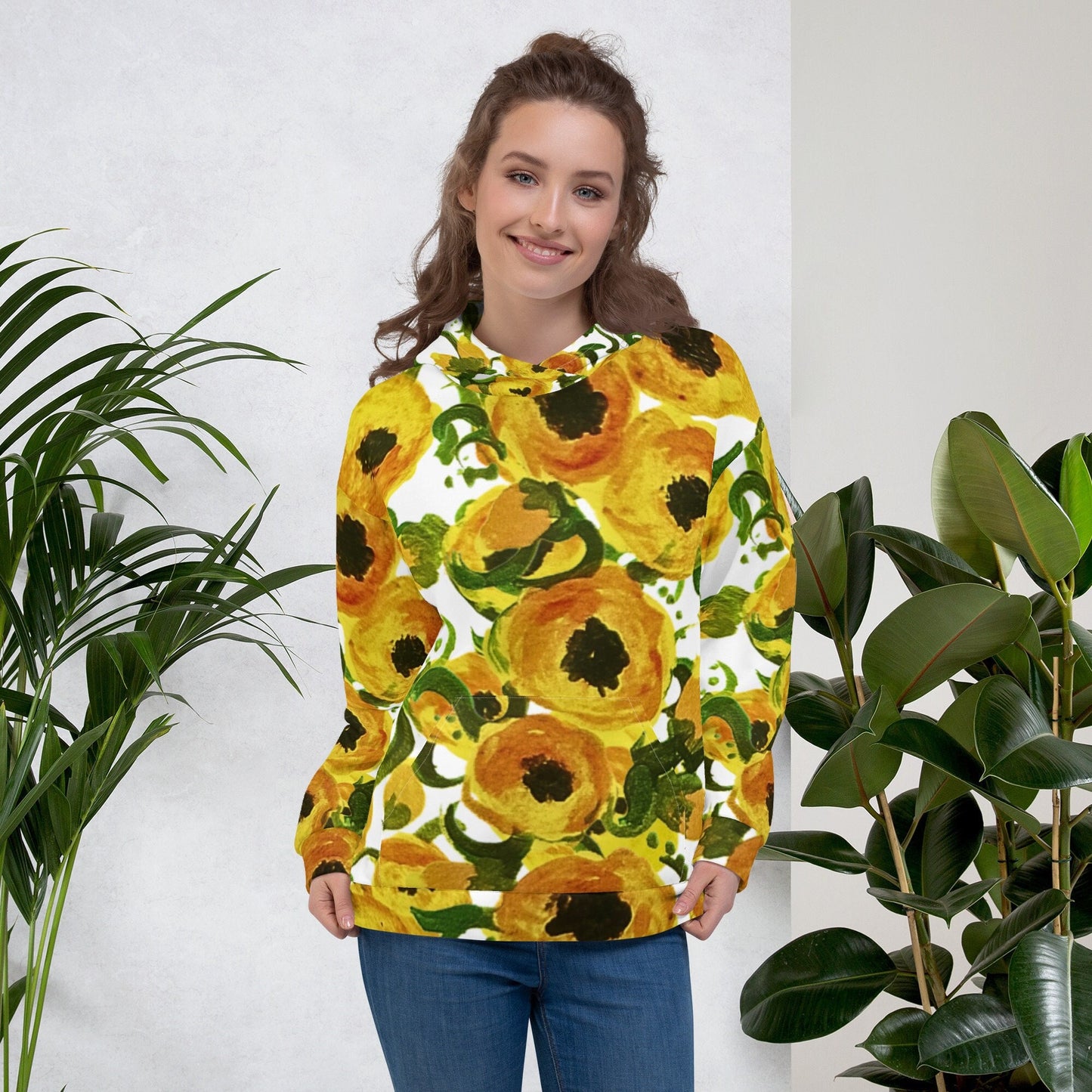 Yellow Love Unisex Hoodie,hoodie with pocket,floral hoodie,pullover hoodie,trendy hoodie,comfy hoodie,college hoodie