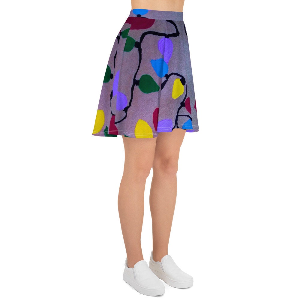 Holiday Lights Skirt,gift for sisters,christmas lights,office skirt,elastic waist skirt,plus size skirt,colorful skirts,pleated skirt