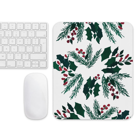 Holly Wreath Mousepad,floral mousepad,aesthetic mousepad,holiday mousepad,desk accessories,gifts for nerds,work from home,botanical mousepad