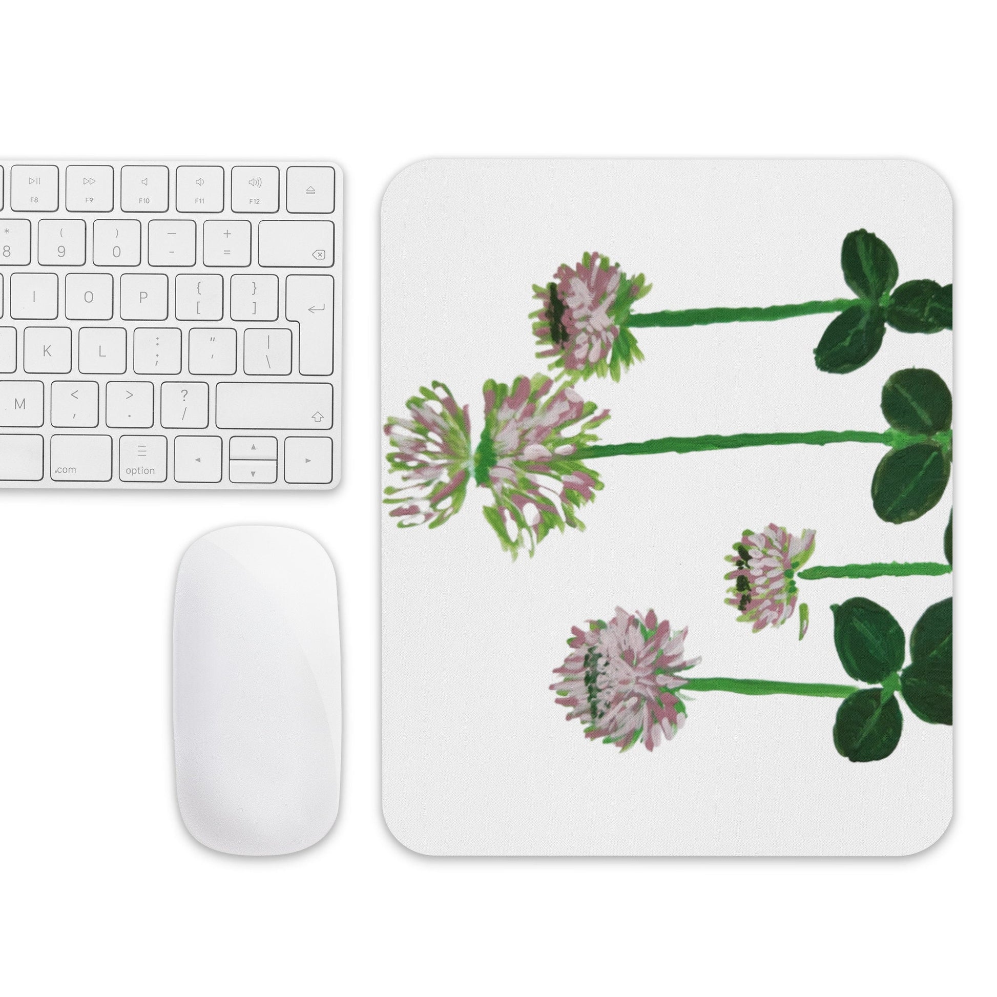 White Clover Floral Mousepad,unique mousepad,desk accessories,work from home,plant mousepad,botanical mousepad,gifts for nerds,gift under 20