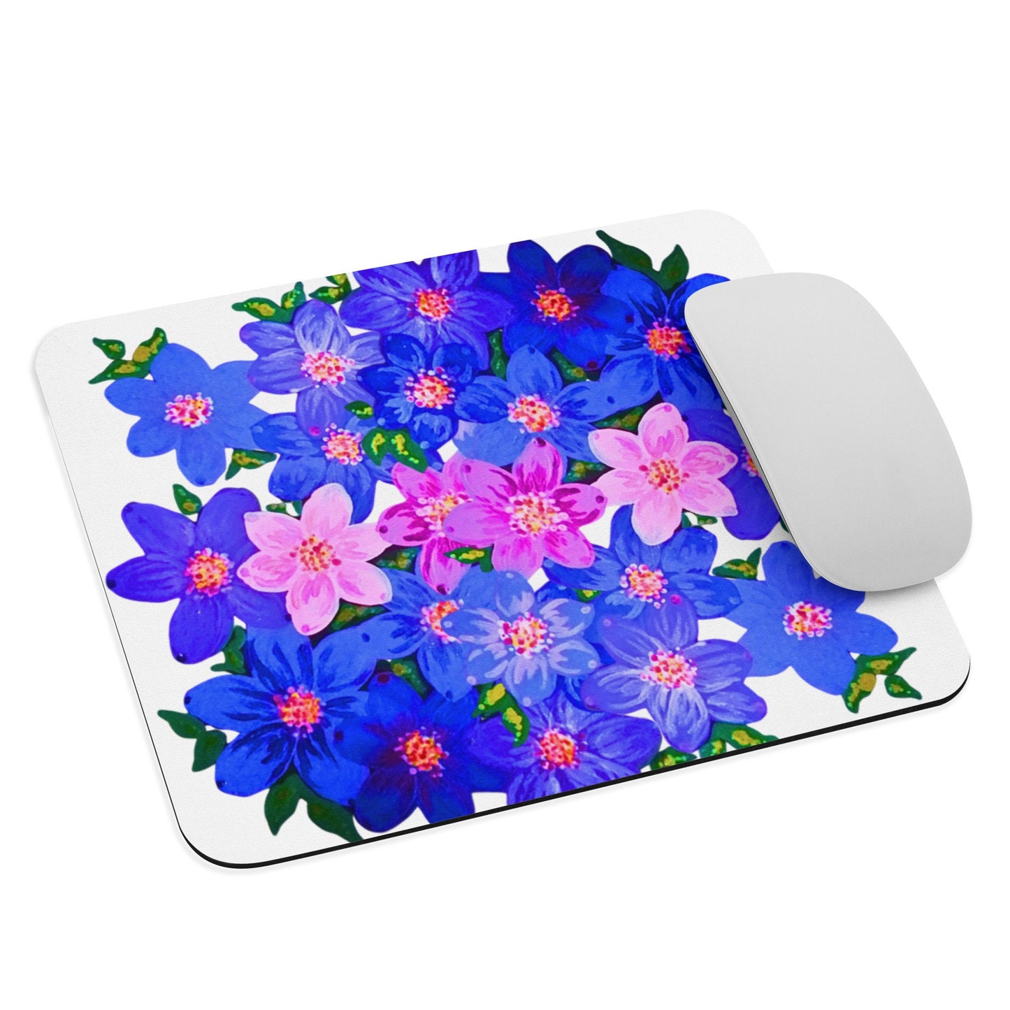 Pink and Blue Floral Mousepad,girly mousepad,gifts for nerds,aesthetic mousepad,botanical mousepad,cute mousepad,colorful mousepad