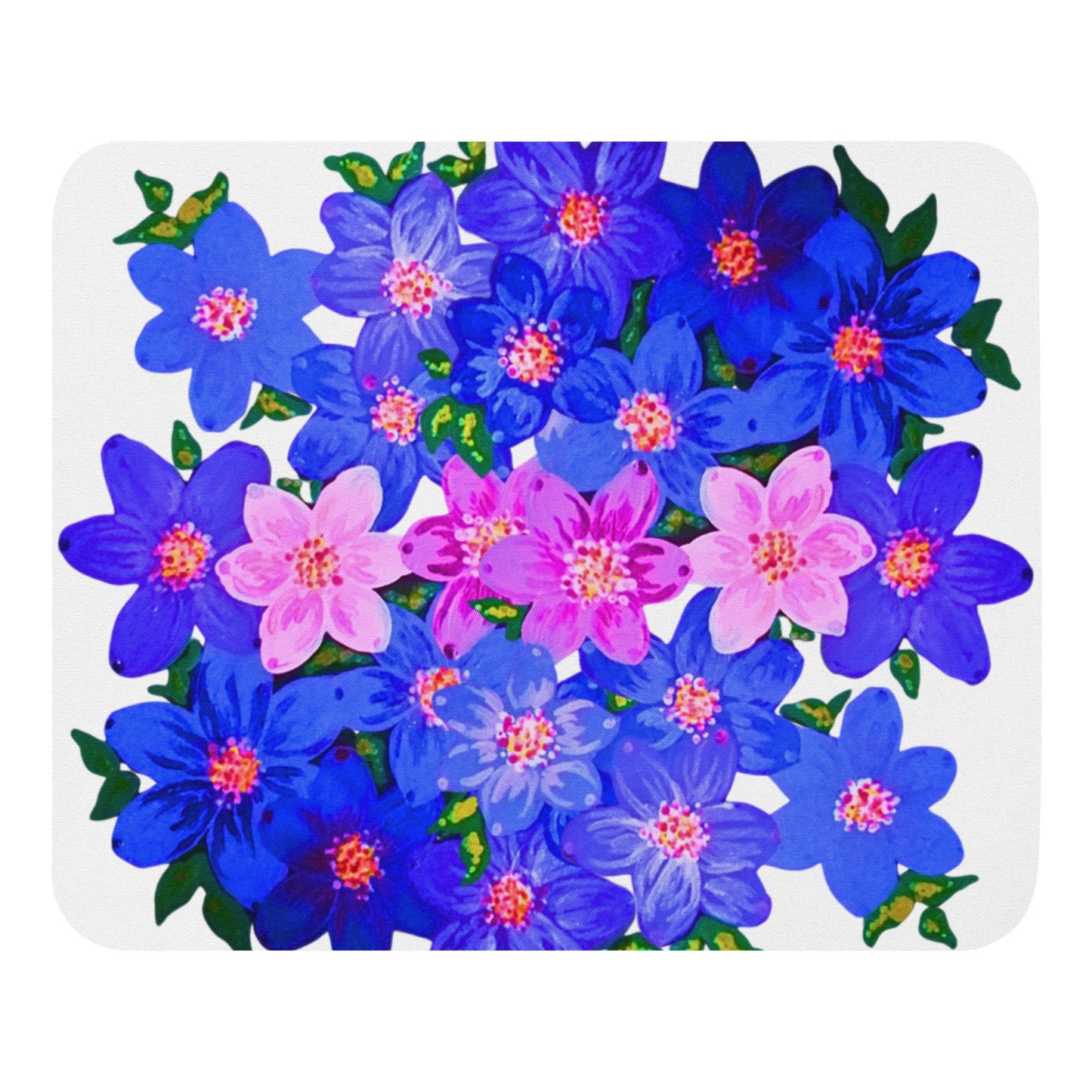 Pink and Blue Floral Mousepad,girly mousepad,gifts for nerds,aesthetic mousepad,botanical mousepad,cute mousepad,colorful mousepad
