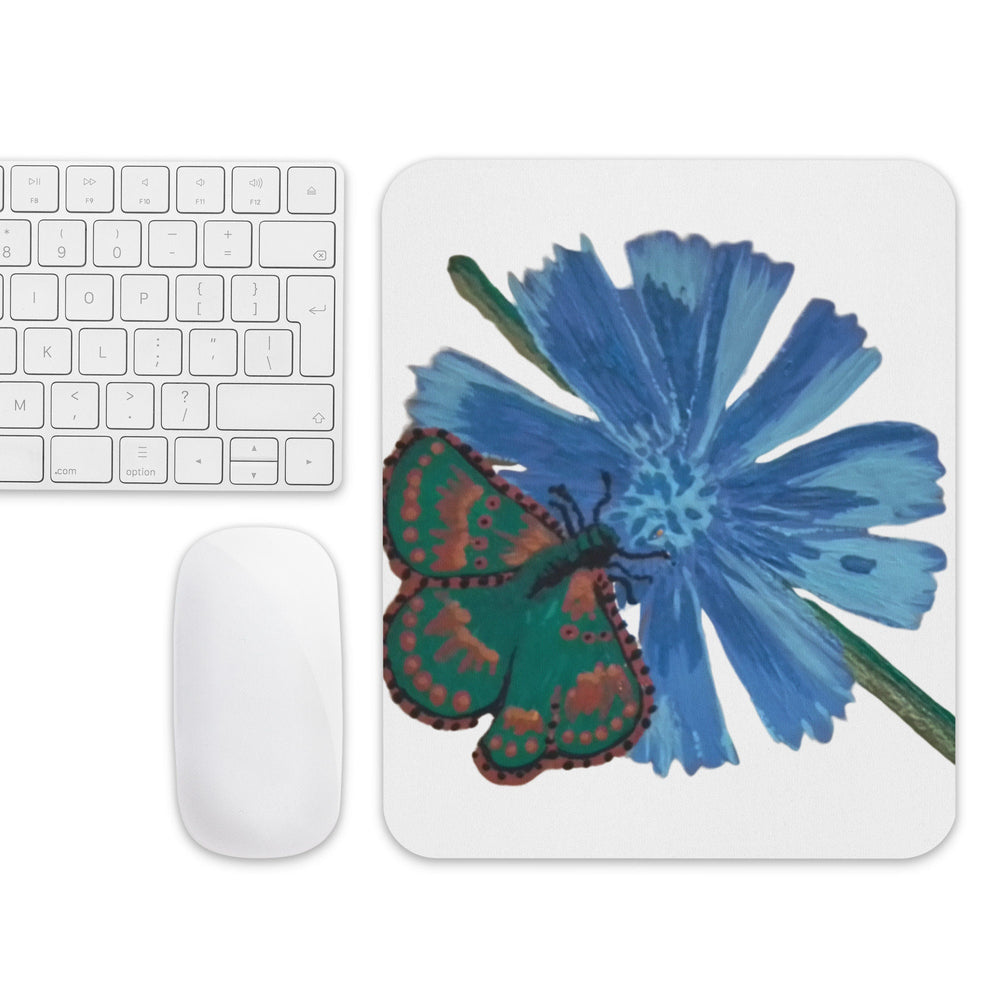 Green Butterfly,Blue Flower Mousepad,aesthetic mousepad,floral mousepad,wildflower mousepad,plant mousepad,girly mousepad