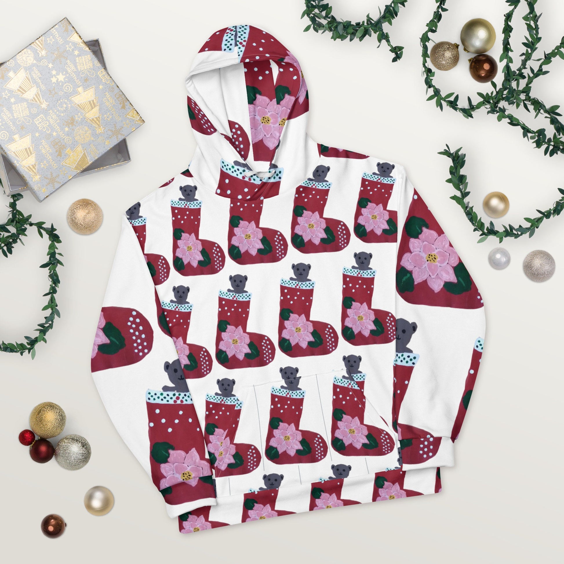 Christmas Stocking Unisex Hoodie,pullover hoodie,hoodie with pocket,holiday hoodie,seasonal hoodie,trending hoodie