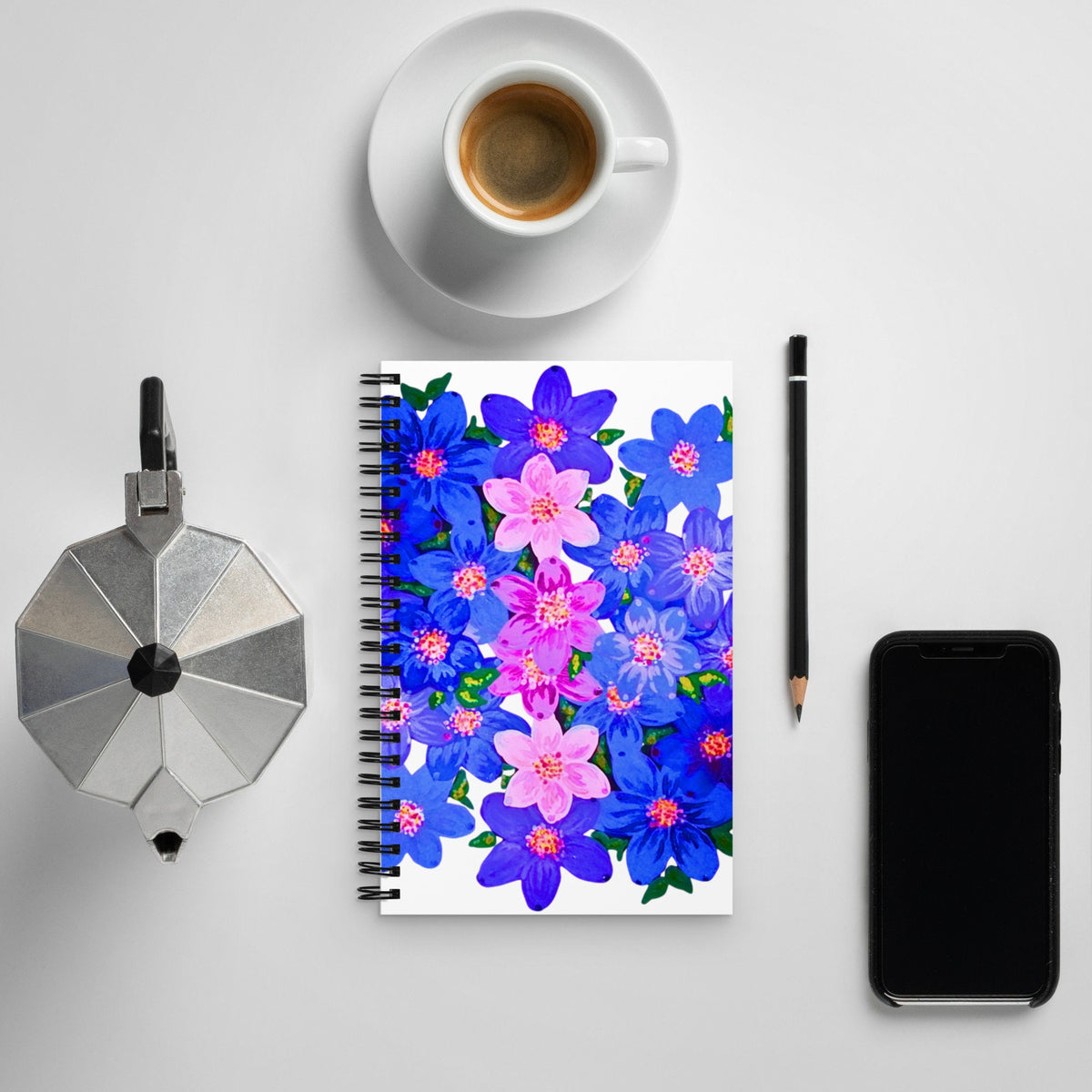 Pink and Blue Floral Spiral Notebook,dot journals,nature journal,spiritual journal,composition notebook,wedding journal,art journal