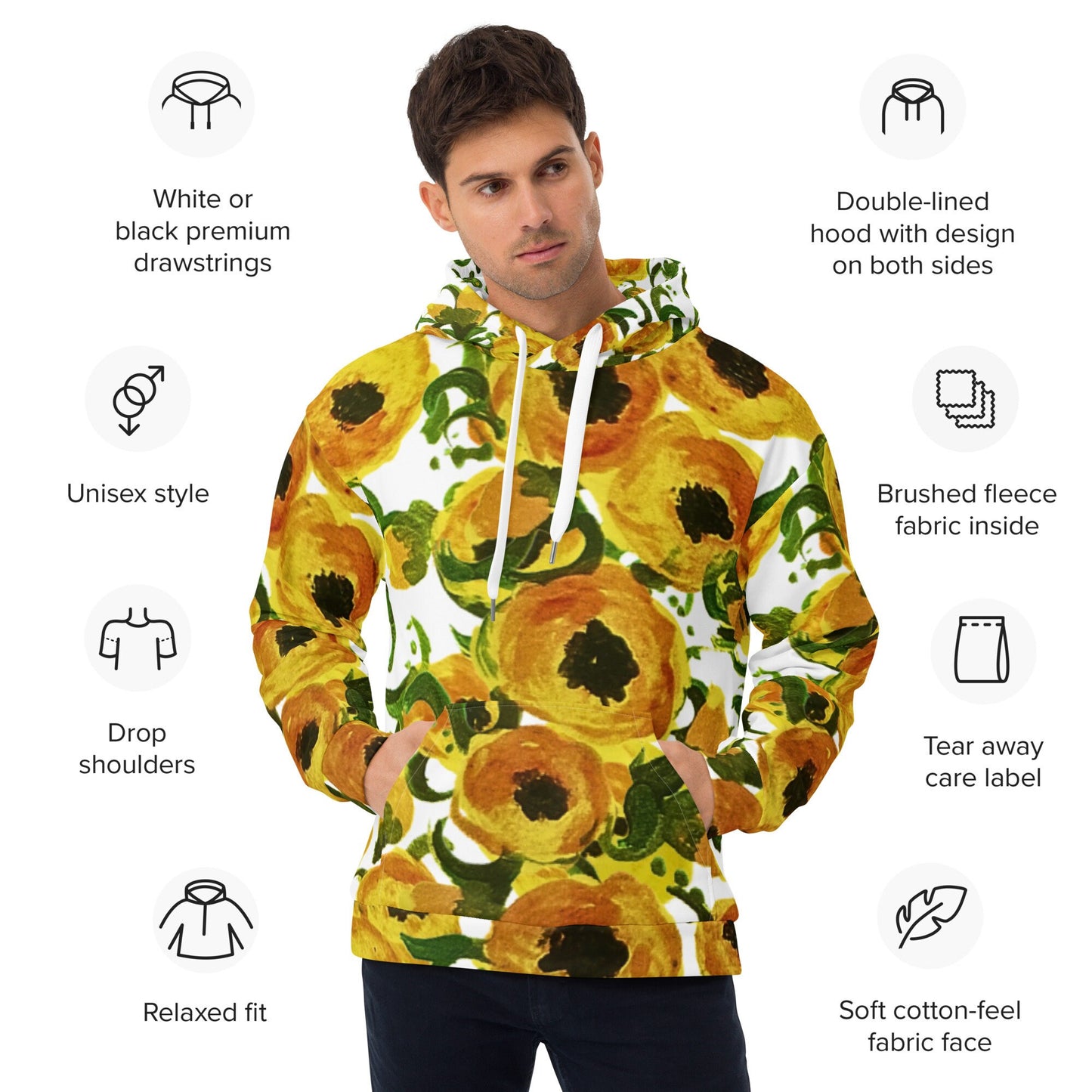 Yellow Love Unisex Hoodie,hoodie with pocket,floral hoodie,pullover hoodie,trendy hoodie,comfy hoodie,college hoodie