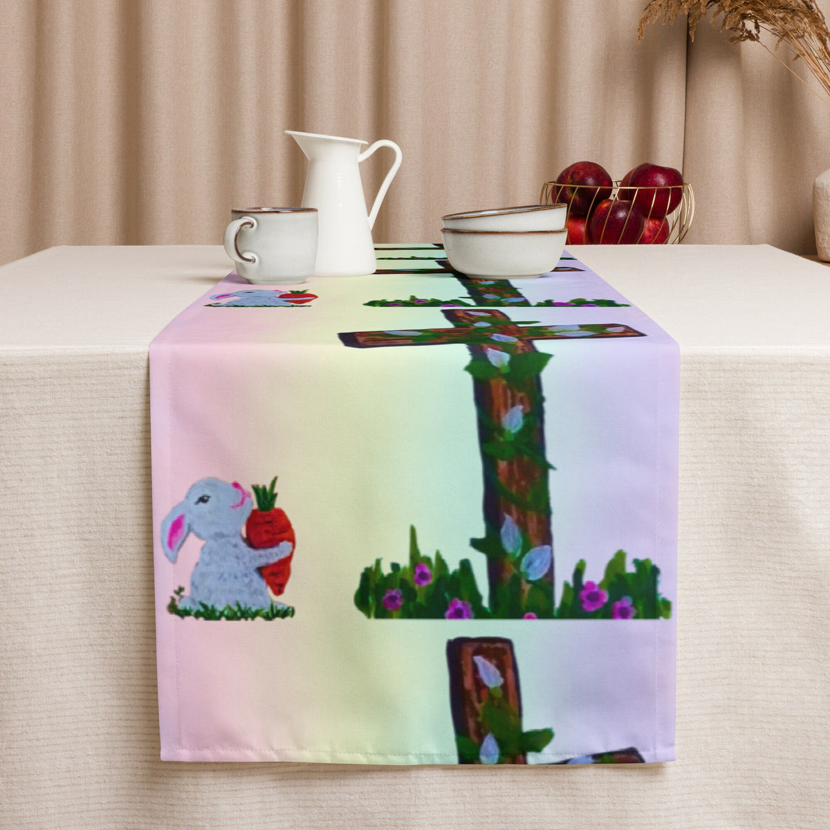 Easter Holiday Table Runner, Colorful Spring Decor, Bunny Lovers Gift, Christian Housewears