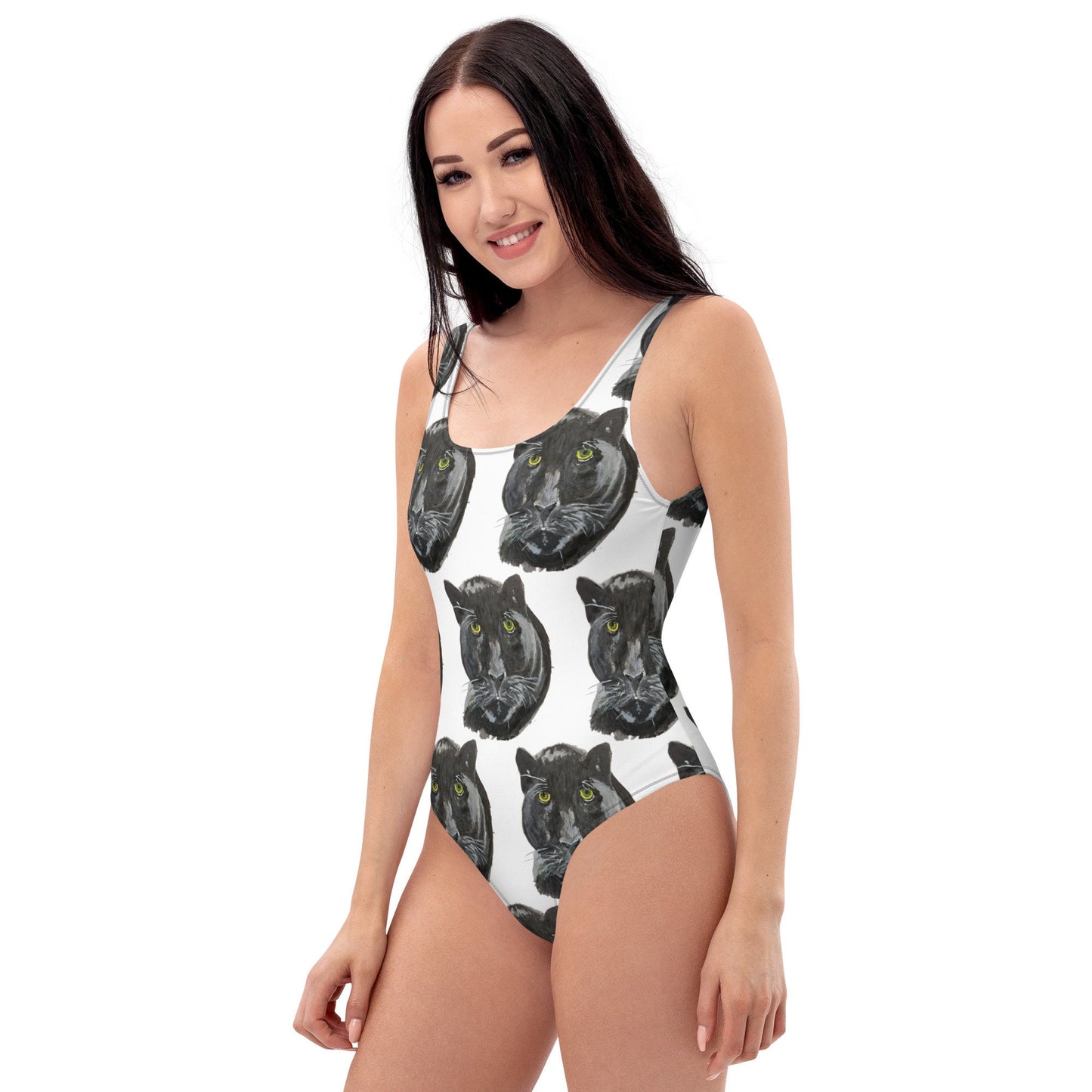 Black Panther Print One-Piece Swimsuit, Starry Night Black Cat Suit, Rave Festival Bodysuit, Cat Themed Plus Size Bathing Suit