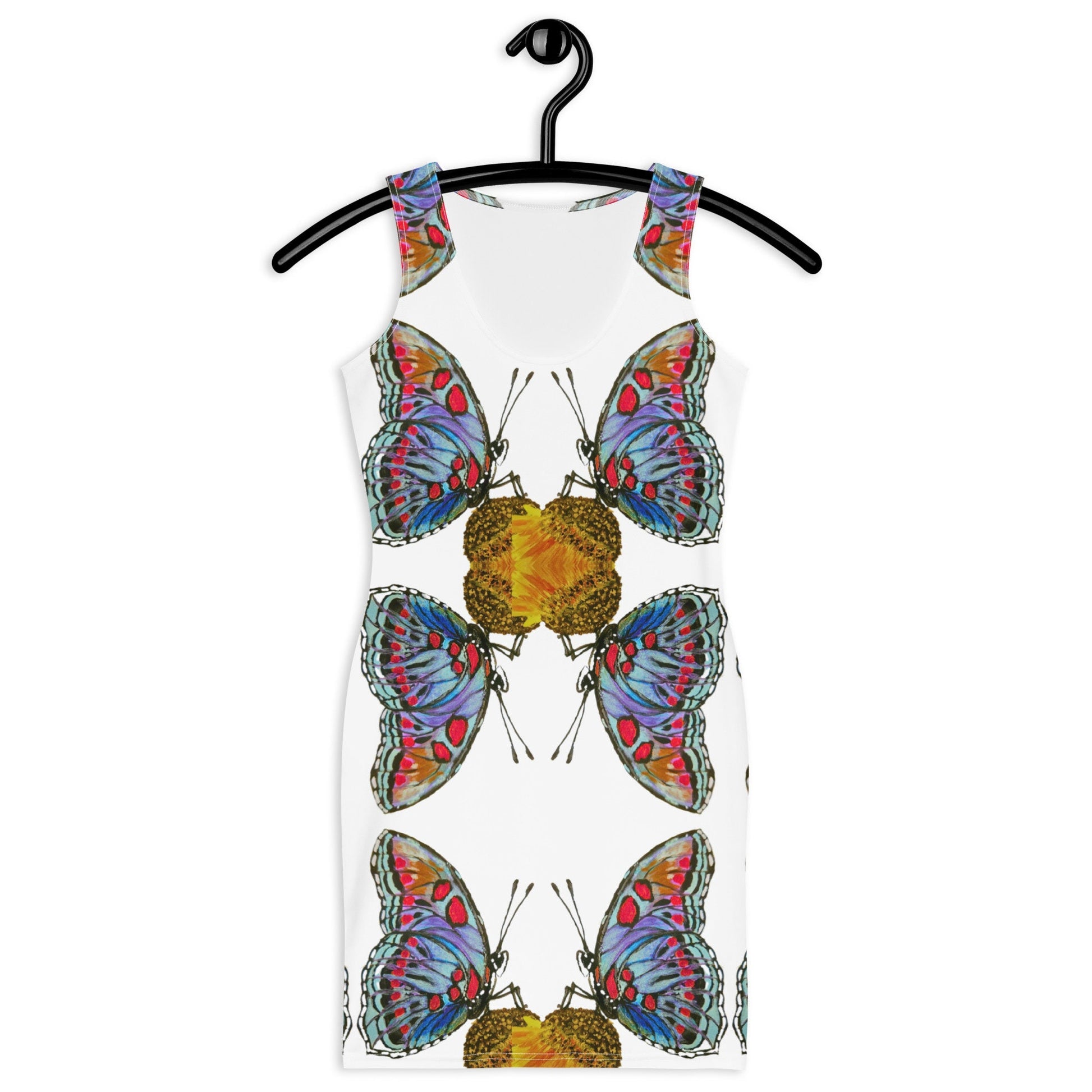 Monarch Butterfly Bodycon Dress,Casual Sleeveless Spring Dresses, Floral Secretary Outfit, Tight Club Dresses