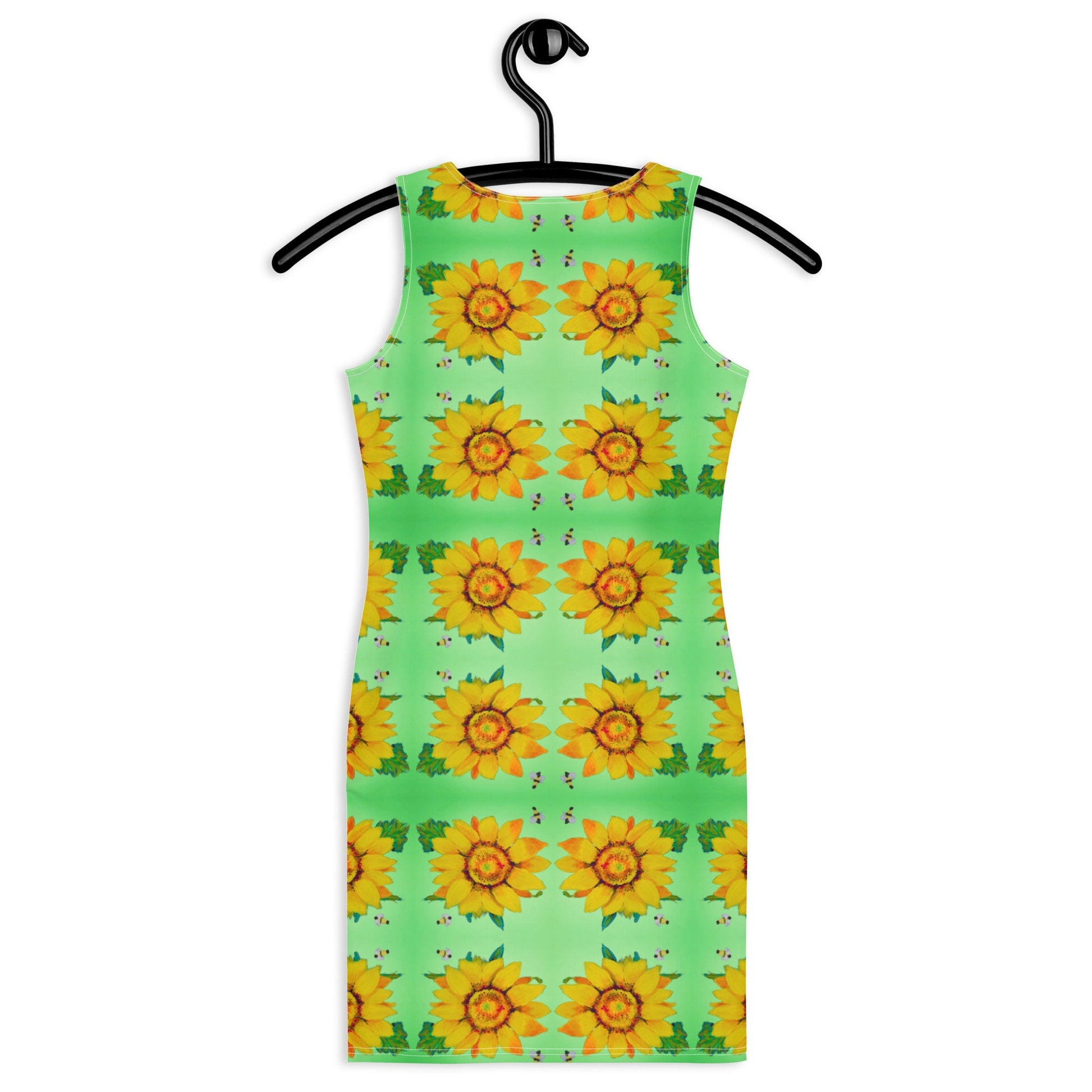 Sunflower Bodycon Dress, Casual Spring Secretary Outfit, Sleeveless Floral Pattern Dress
