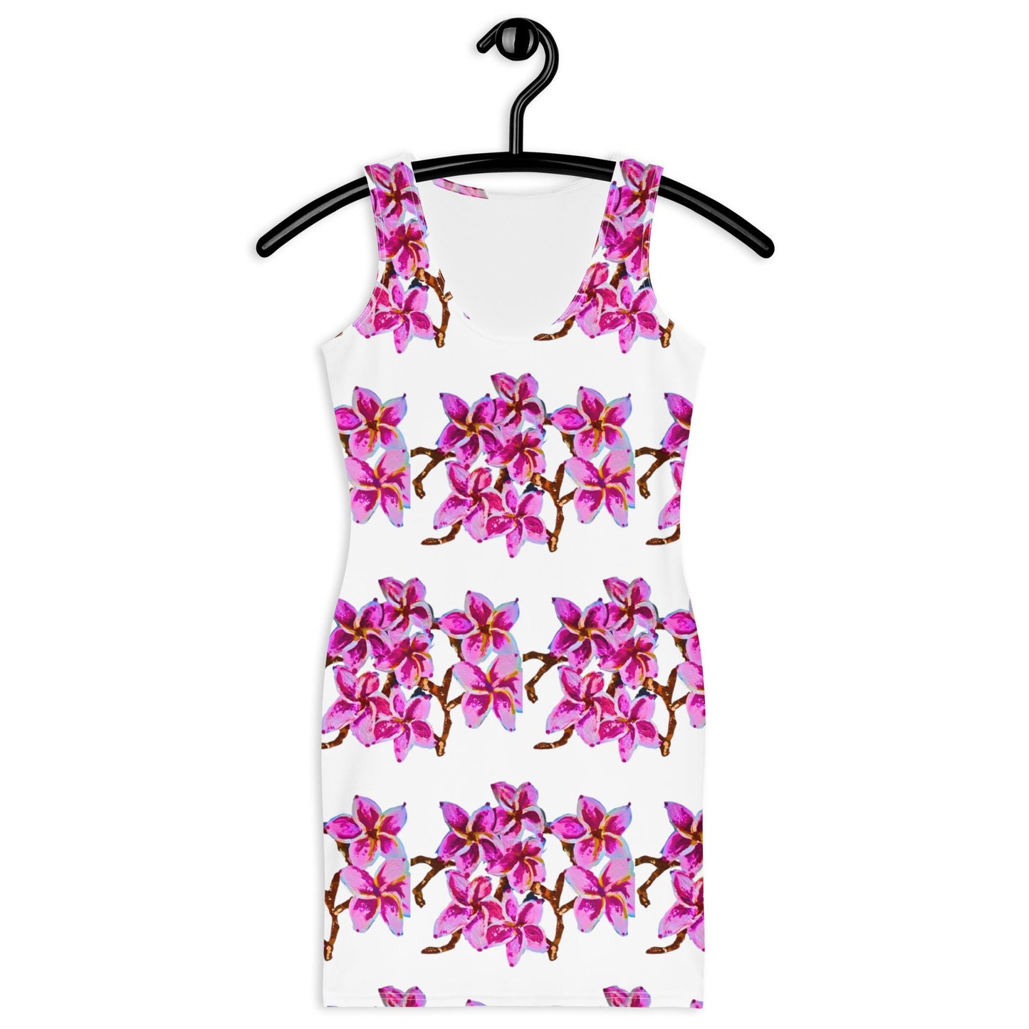 Cherry Blossom Botanical Bodycon Dress, Casual Sleeveless Spring Secretary Outfit, Floral Club Dress Cocktail