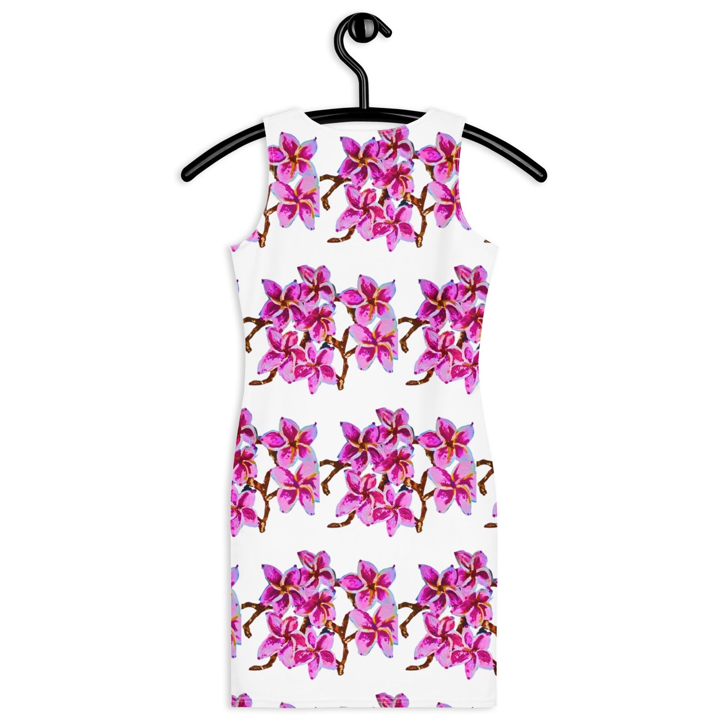 Cherry Blossom Botanical Bodycon Dress, Casual Sleeveless Spring Secretary Outfit, Floral Club Dress Cocktail
