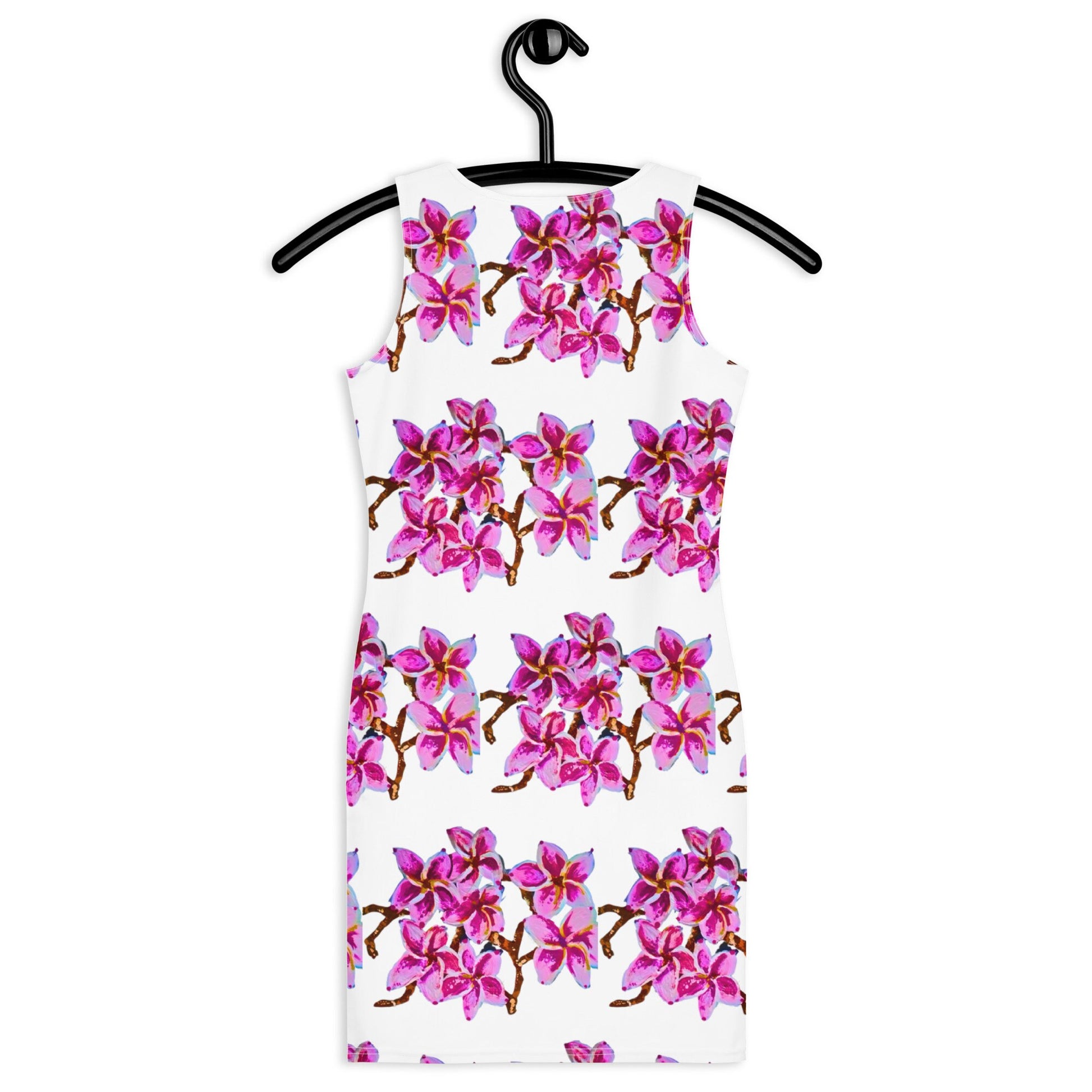 Cherry Blossom Botanical Bodycon Dress, Casual Sleeveless Spring Secretary Outfit, Floral Club Dress Cocktail