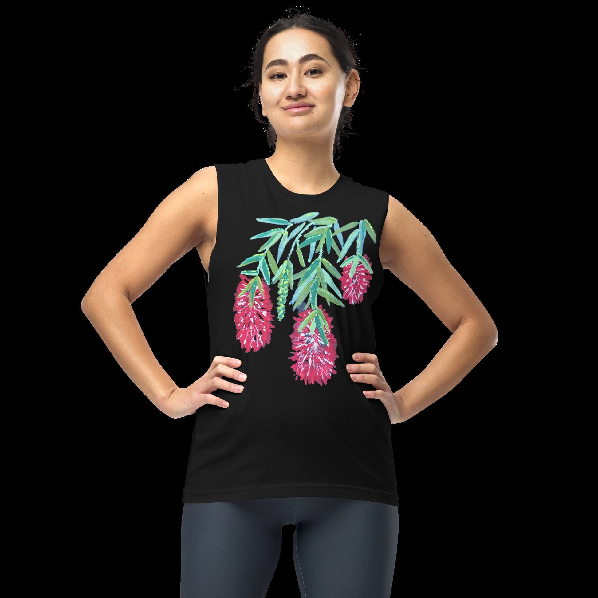 Red Weeping Bottle Brush Flower Top, Floral Spring Plants Shirt, Womens Botanical T-shirt, Summer Flower Style Tshirt