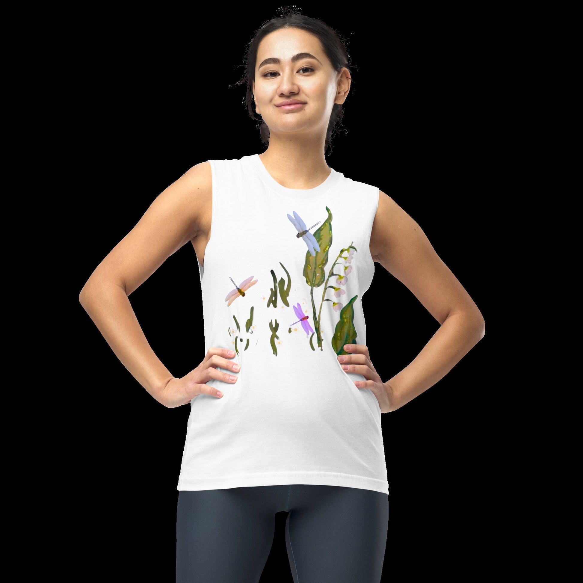 Dragonfly Wildflower Spring Shirt, Trendy Botanical Painted Floral Top, Unisex Black or White T-shirt