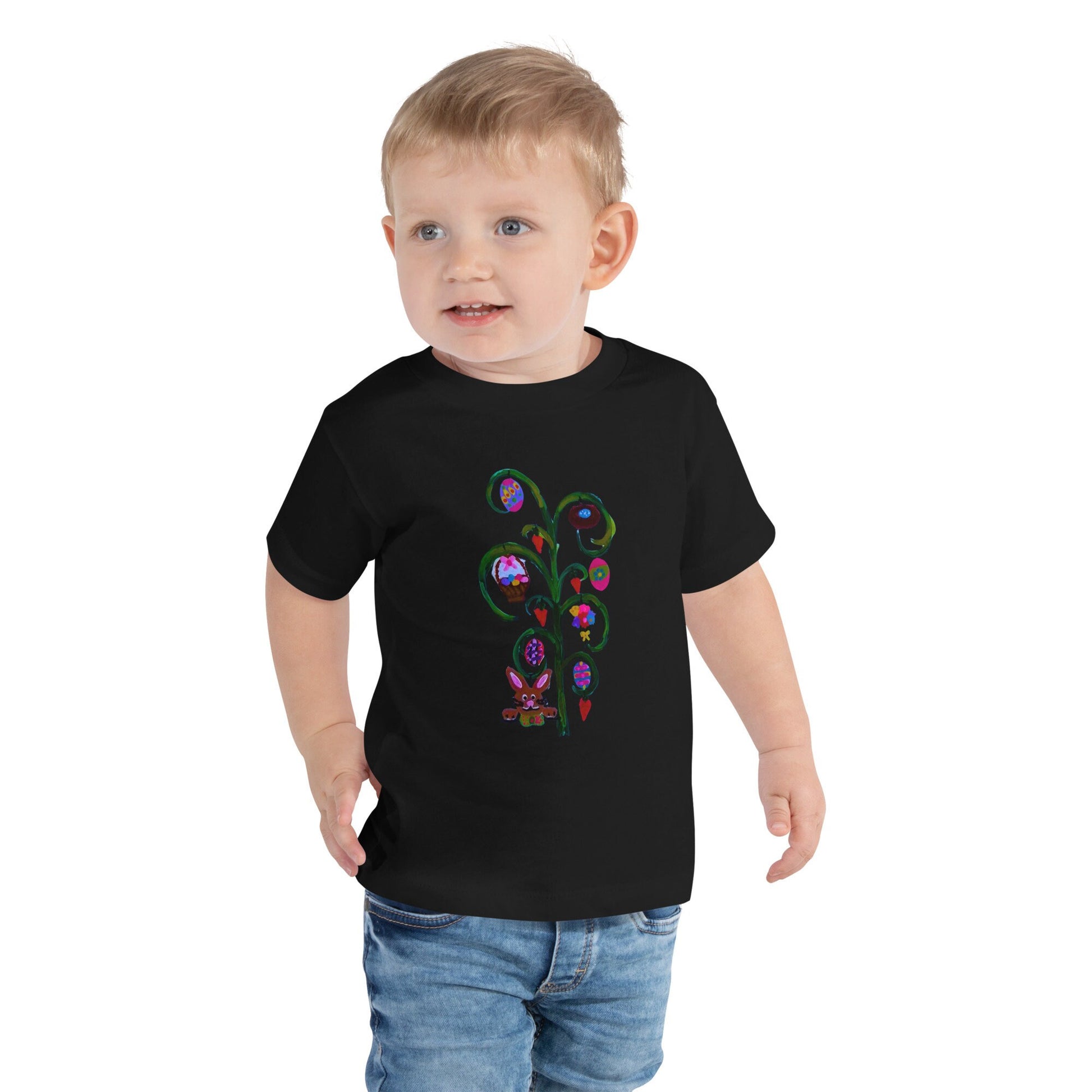 Toddler Easter Short Sleeve Tee, Egg Hunt Shirt, Rabbit Lover Gift, Colorful Spring Shirt, First Easter