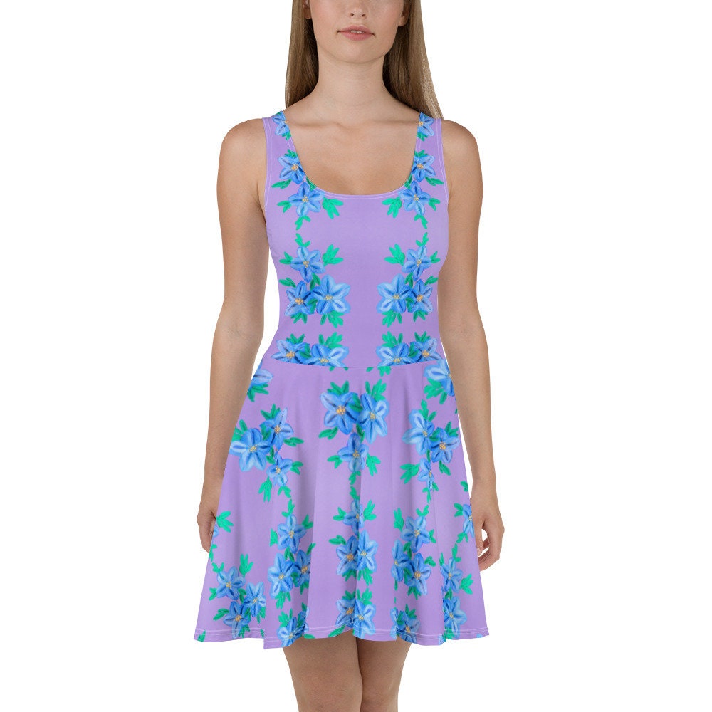 Purple Oversized Secretary Dress, Casual Botanical Skater Dress, Cute Spring Outfits