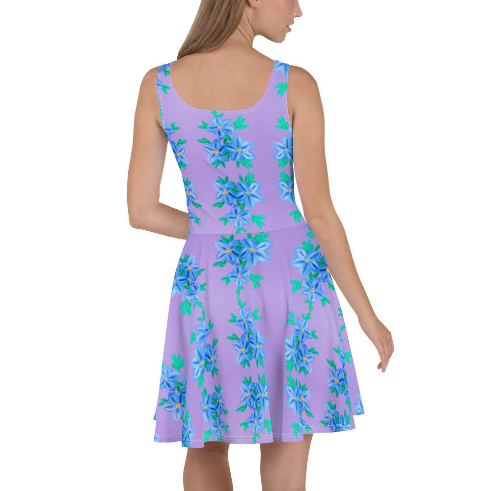 Purple Oversized Secretary Dress, Casual Botanical Skater Dress, Cute Spring Outfits