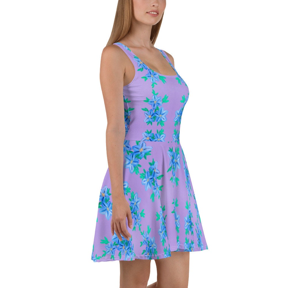 Purple Oversized Secretary Dress, Casual Botanical Skater Dress, Cute Spring Outfits