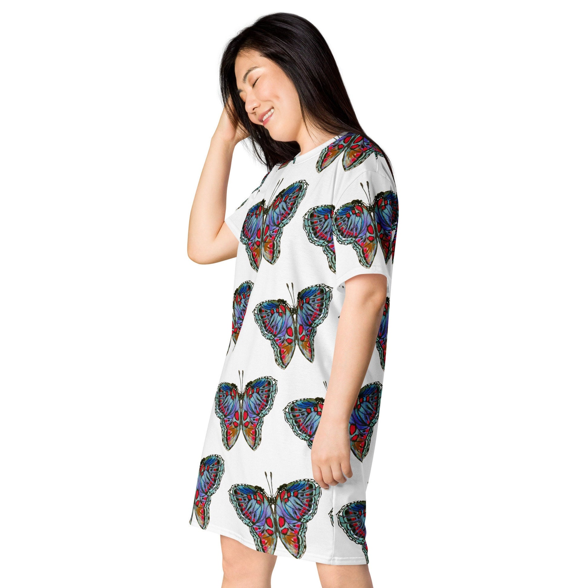 Monarch Butterfly Spring Outfit, Colorful Casual T-shirt Dress, Oversized Trending Nightgown
