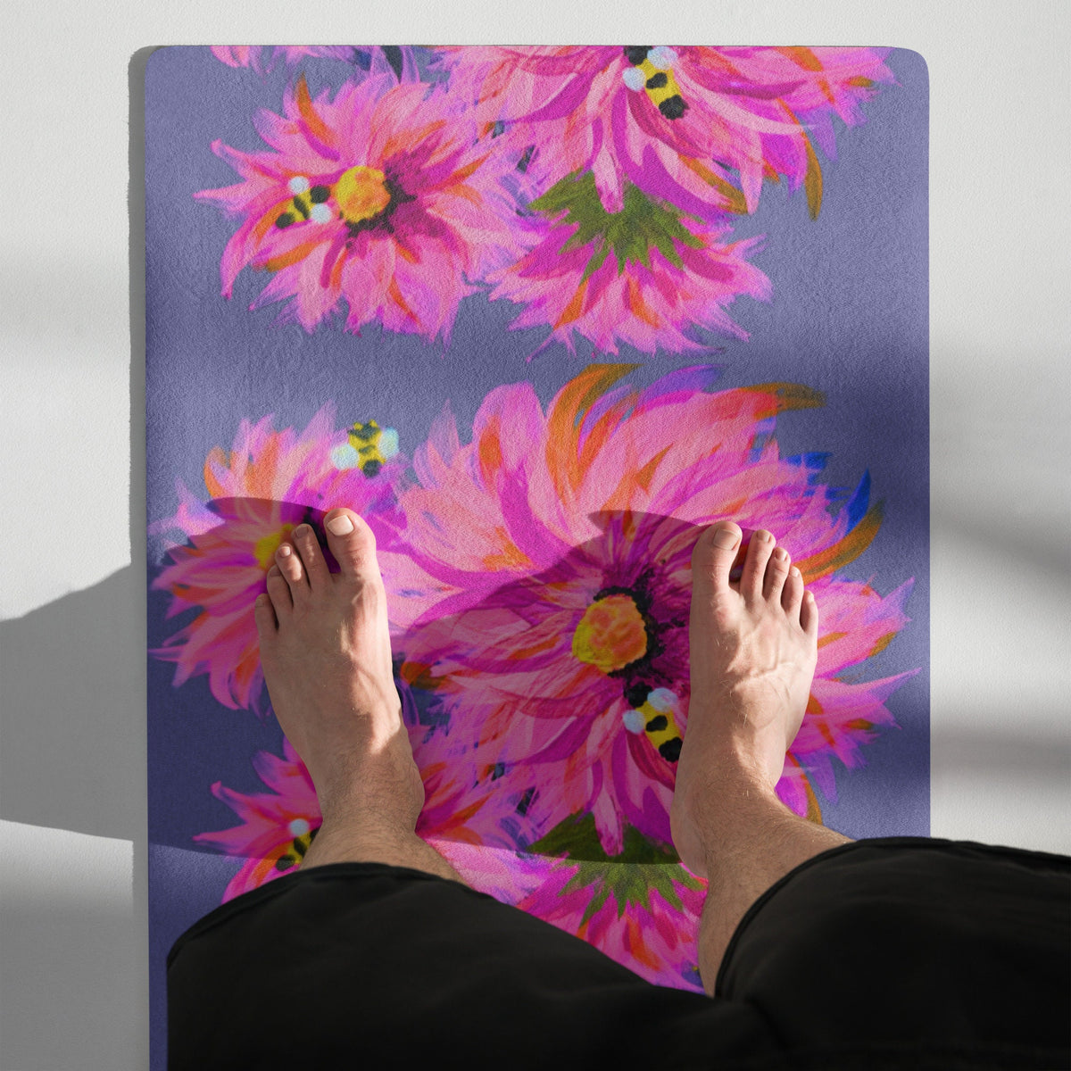 Fluffy Pink Meditation Pilates Accessories, 4mm Yoga Rubber Mat, Botanical Home Gym Equipment