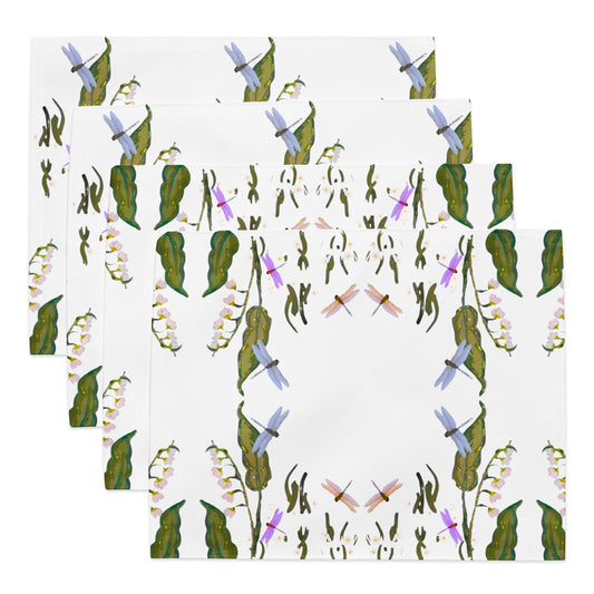 Botanical Dragonfly Placemat Set of 4, Spring Floral Wedding Placemats, Water Resistant Activity Placemats