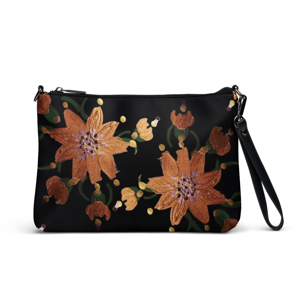 Gold Floral Nightclub Purse, Small Trendy Crossbody Bag, Nature Inspired Sling Handbag