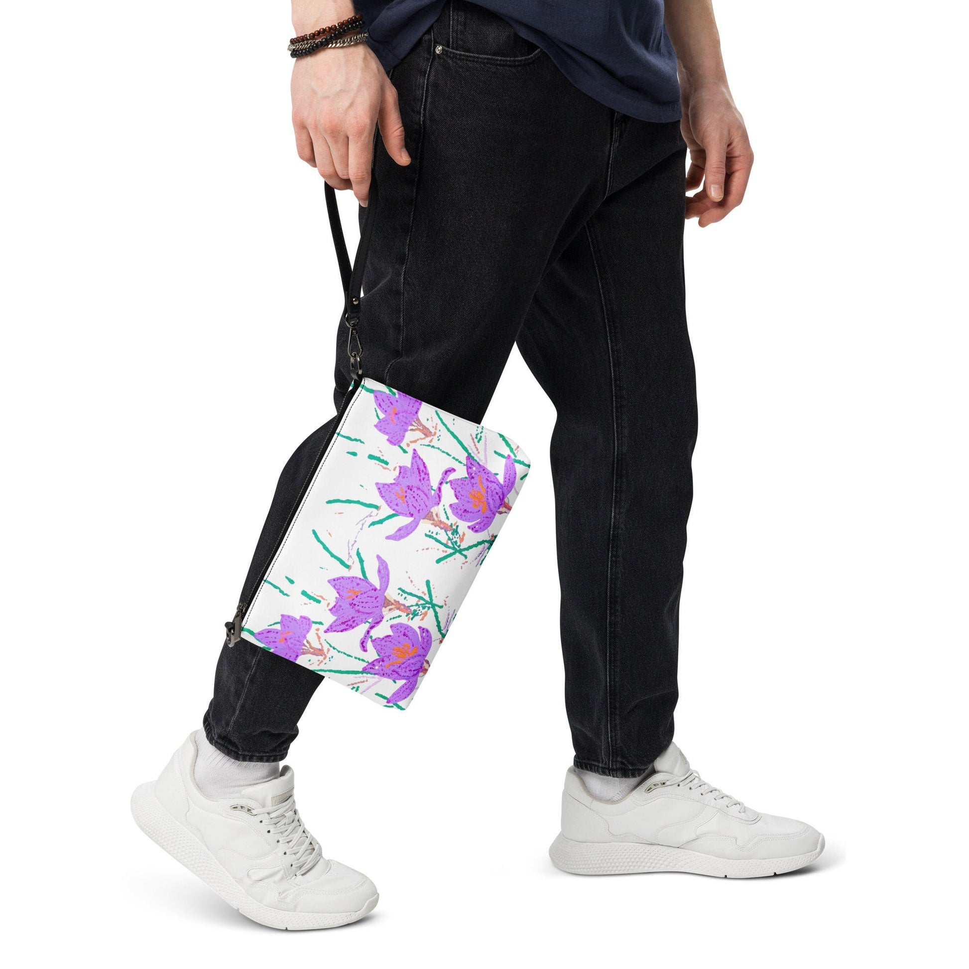 Crocus Flower Satchel Bag, Nature Inspired Crossbody Sling Bag, Small Zippered Simple Bag