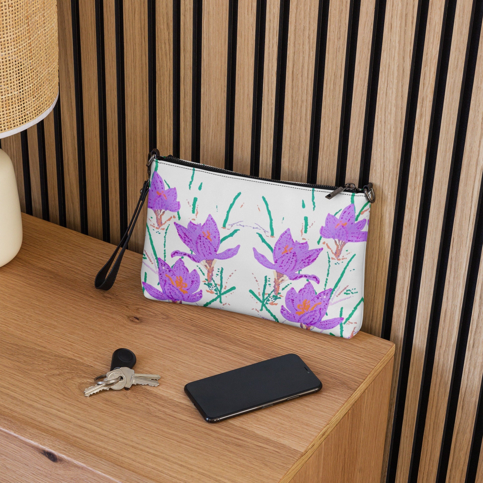 Crocus Flower Satchel Bag, Nature Inspired Crossbody Sling Bag, Small Zippered Simple Bag