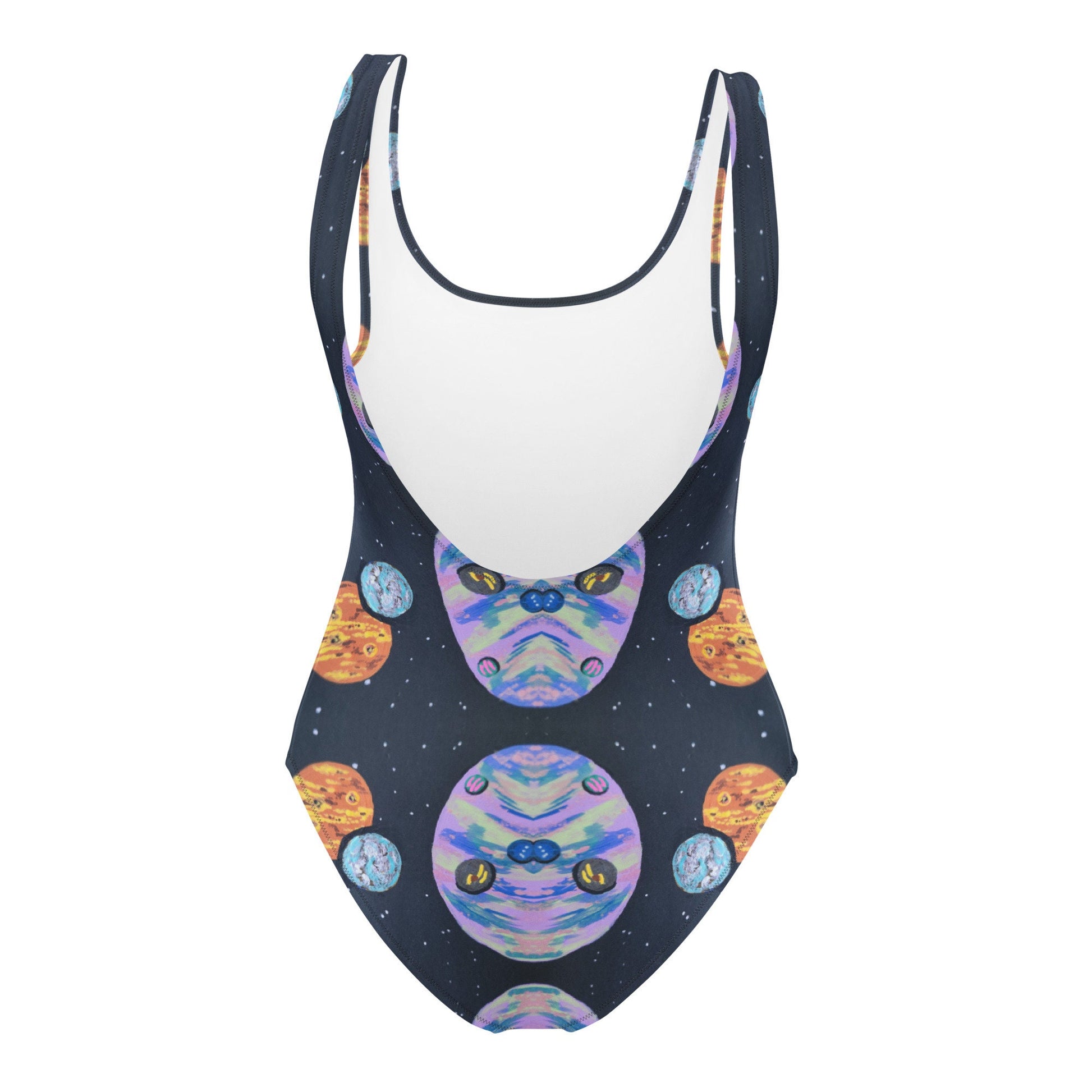 Galaxy Space Pattern One-Piece Swimsuit, Cheeky Bride Plus Size Swimwear, Festival Rave Bodysuit, Retro Bathing Suit
