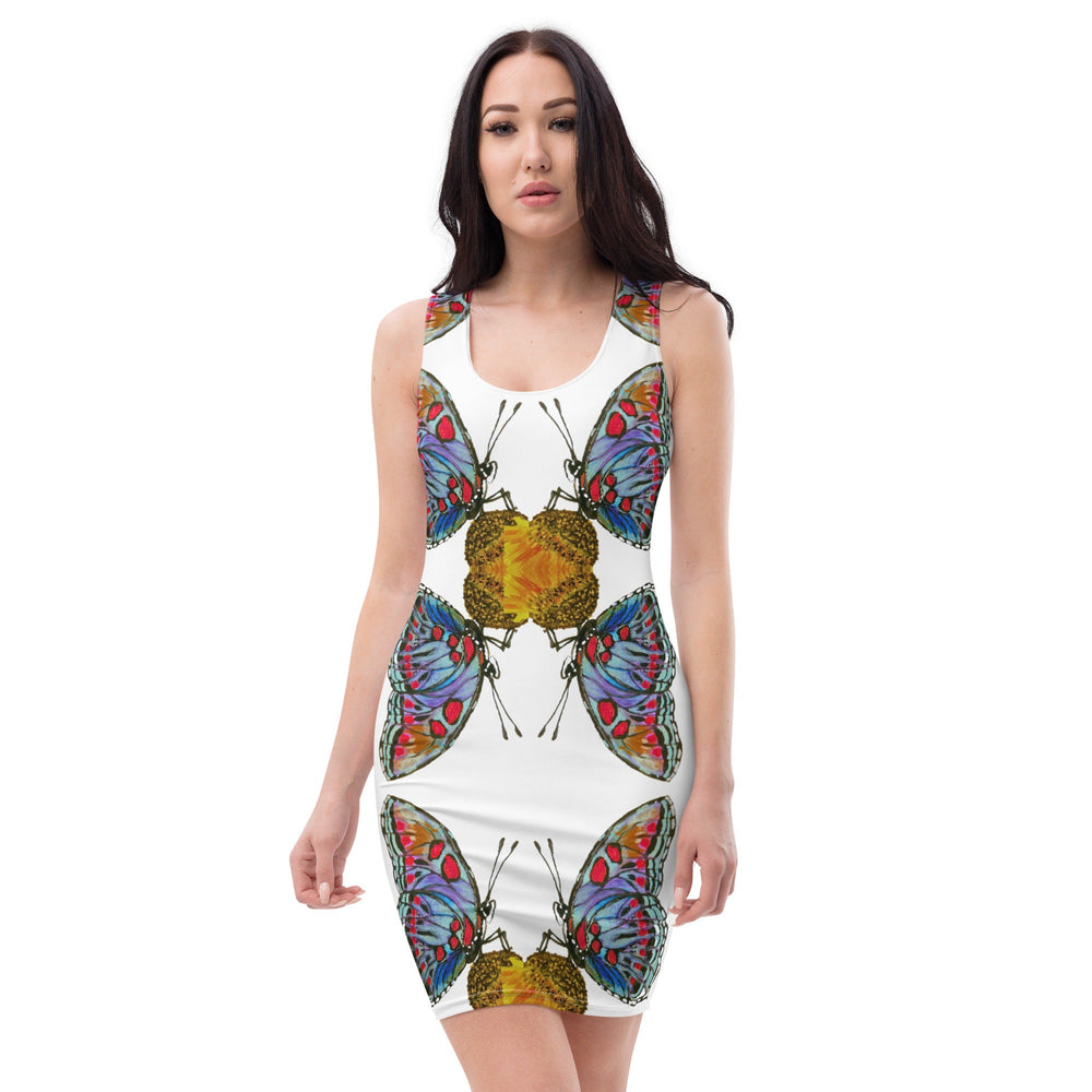 Monarch Butterfly Bodycon Dress,Casual Sleeveless Spring Dresses, Floral Secretary Outfit, Tight Club Dresses